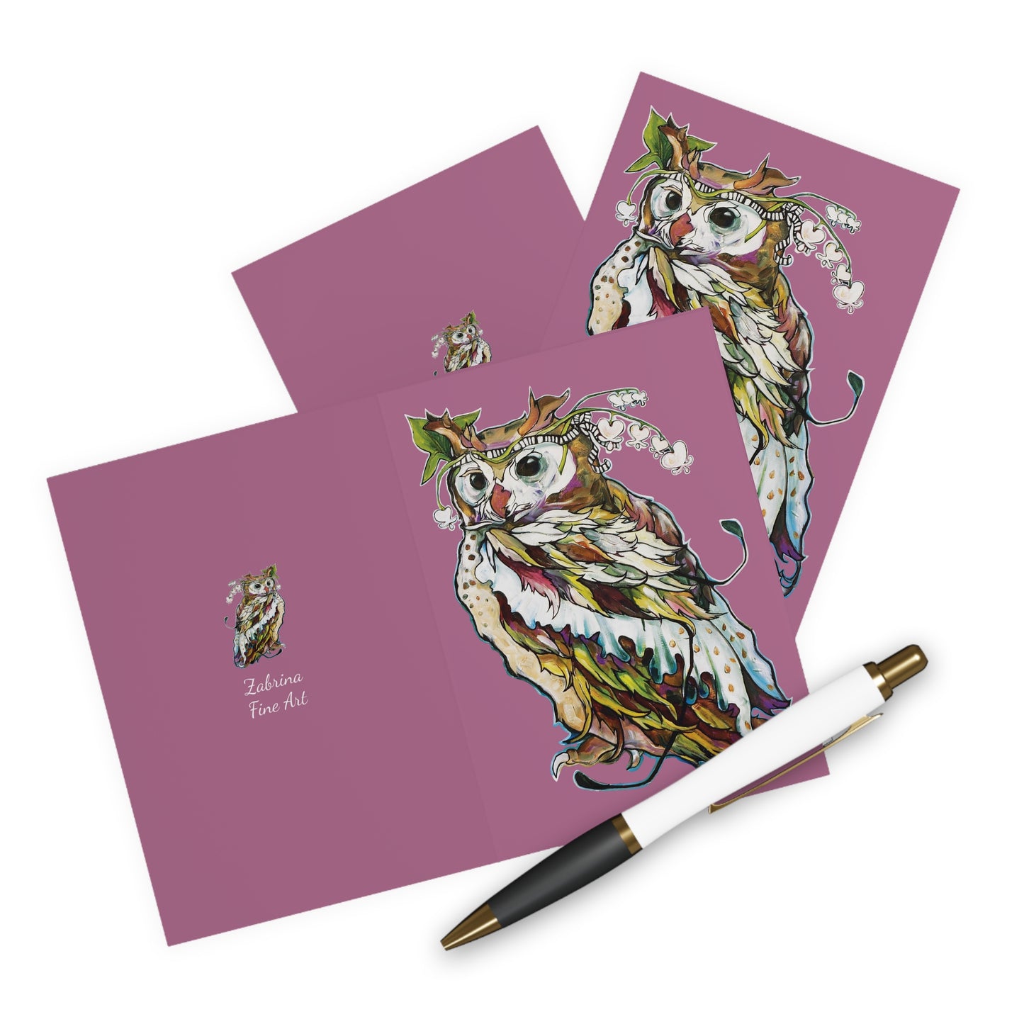 "Flower Crown Owl" Notecards by Zabrina Fine Art (set of 5)