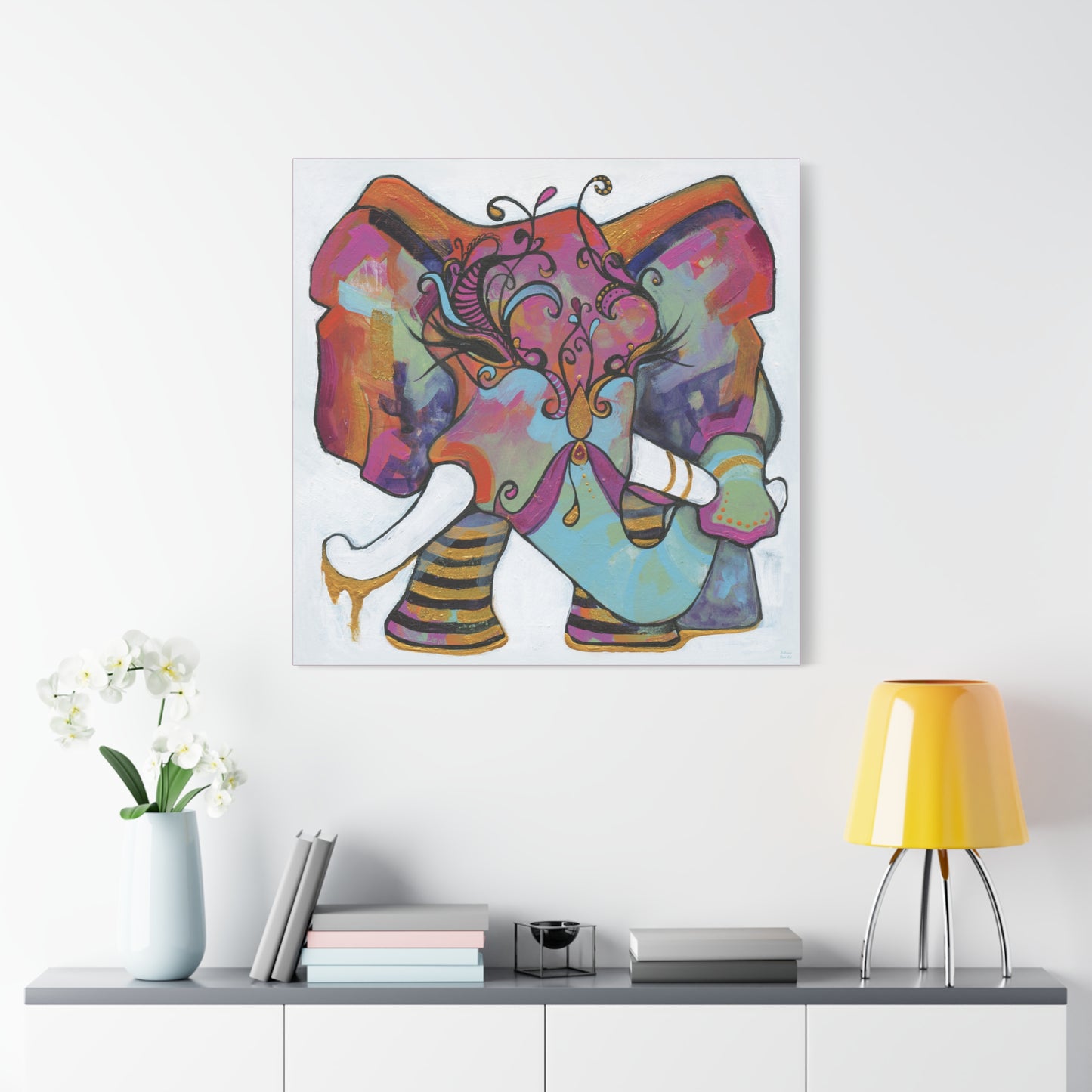 "Masquerade Elephant" Unframed Canvas Hot Pink Edge Reproduction by Zabrina Fine Art