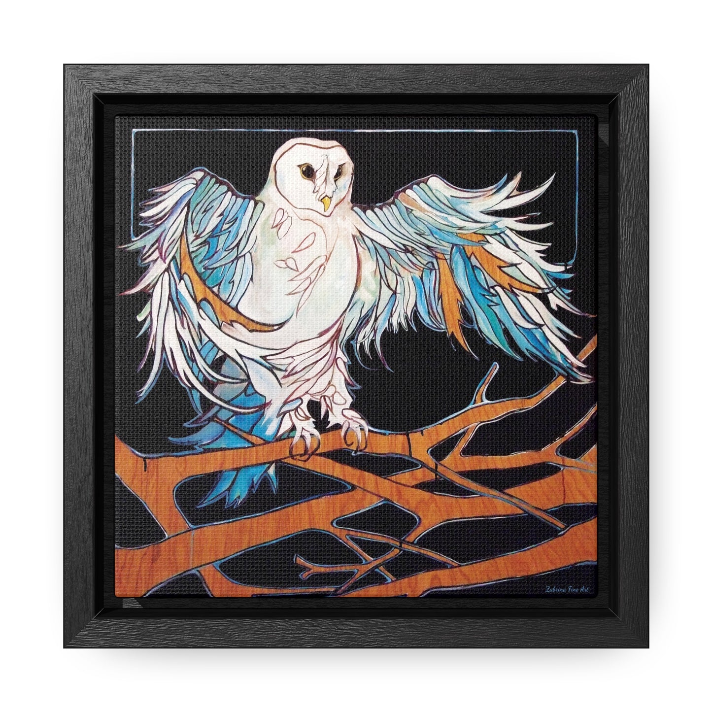 "Blue Owl" Framed Canvas Fine Art Reproduction by Zabrina Fine Art