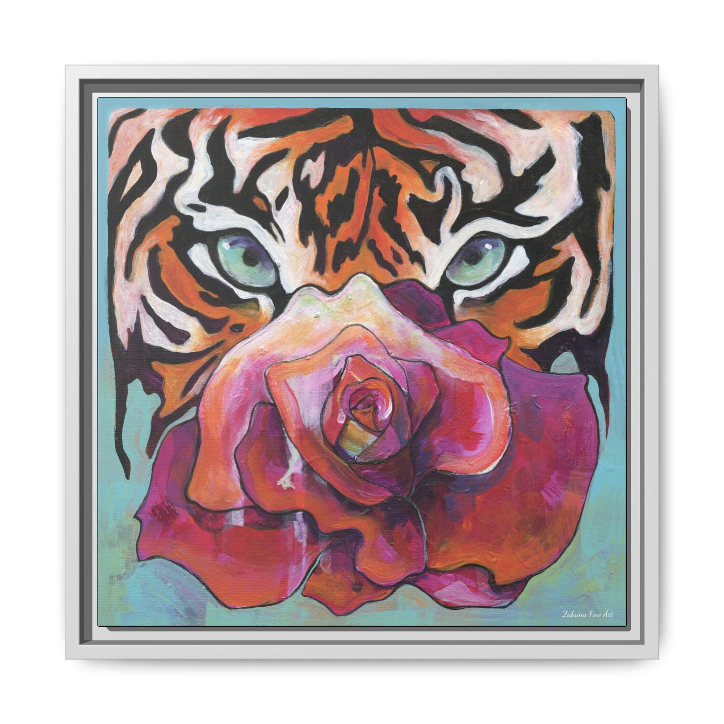 "Tiger Rose" Framed Canvas Fine Art Reproduction by Zabrina Fine Art