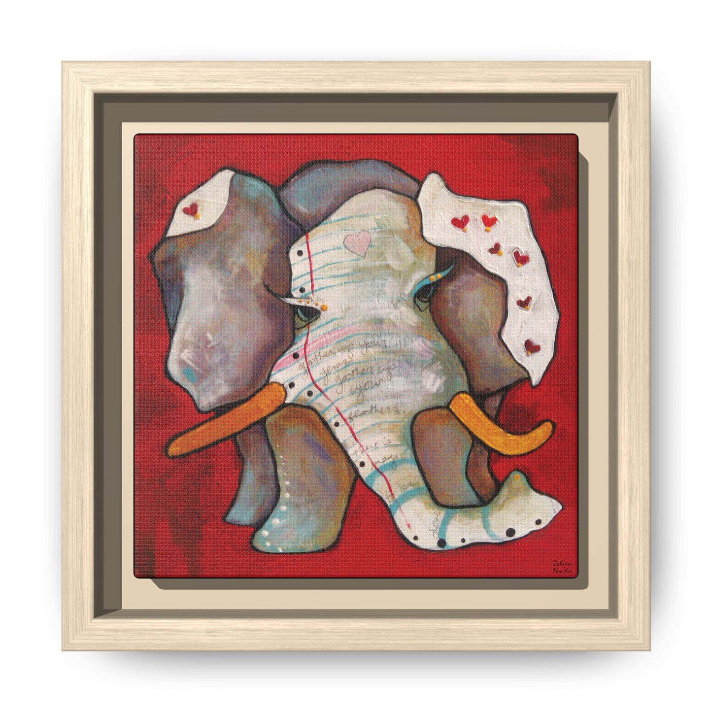 "Red Heart Elephant" Framed Canvas Fine Art Reproduction by Zabrina Fine Art