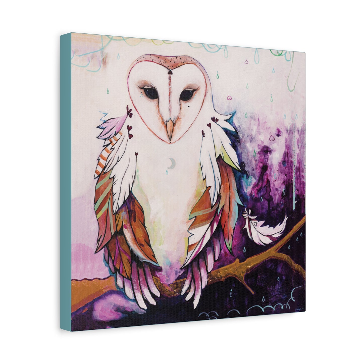 "Rainy Day Owl" Unframed Canvas Neptune Blue Edge Reproduction by Zabrina Fine Art