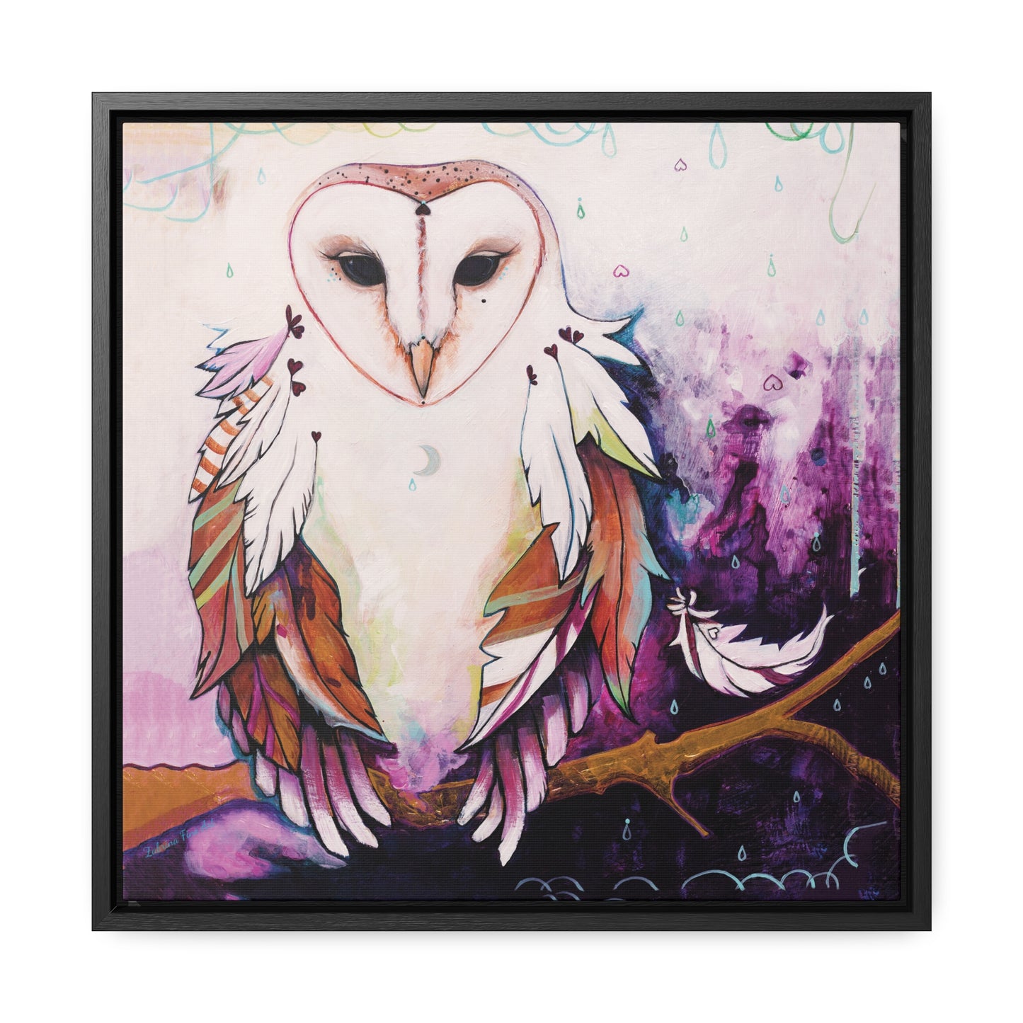 "Rainy Day Owl" Framed Canvas Fine Art Reproduction by Zabrina Fine Art