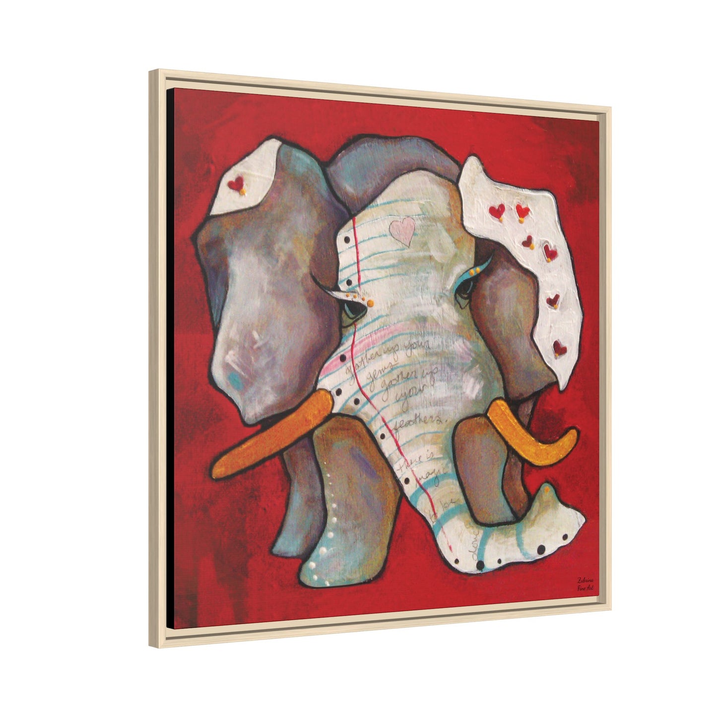 "Red Heart Elephant" Framed Canvas Fine Art Reproduction by Zabrina Fine Art