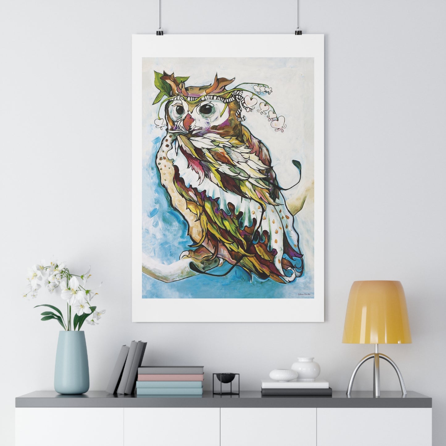 "Bleeding Hearts Owl" Giclée Art Print by Zabrina Fine Art