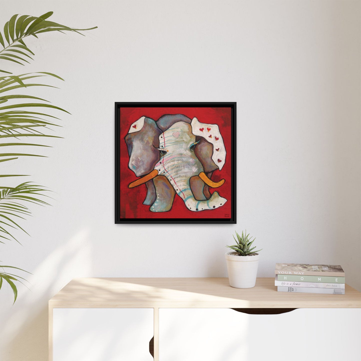 "Red Heart Elephant" Framed Canvas Fine Art Reproduction by Zabrina Fine Art