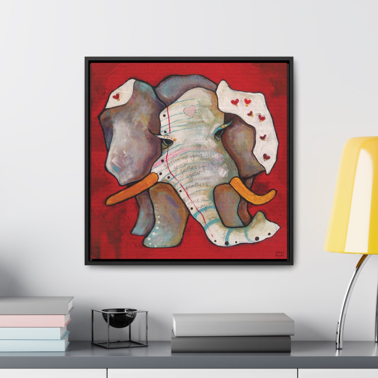 "Red Heart Elephant" Framed Canvas Fine Art Reproduction by Zabrina Fine Art