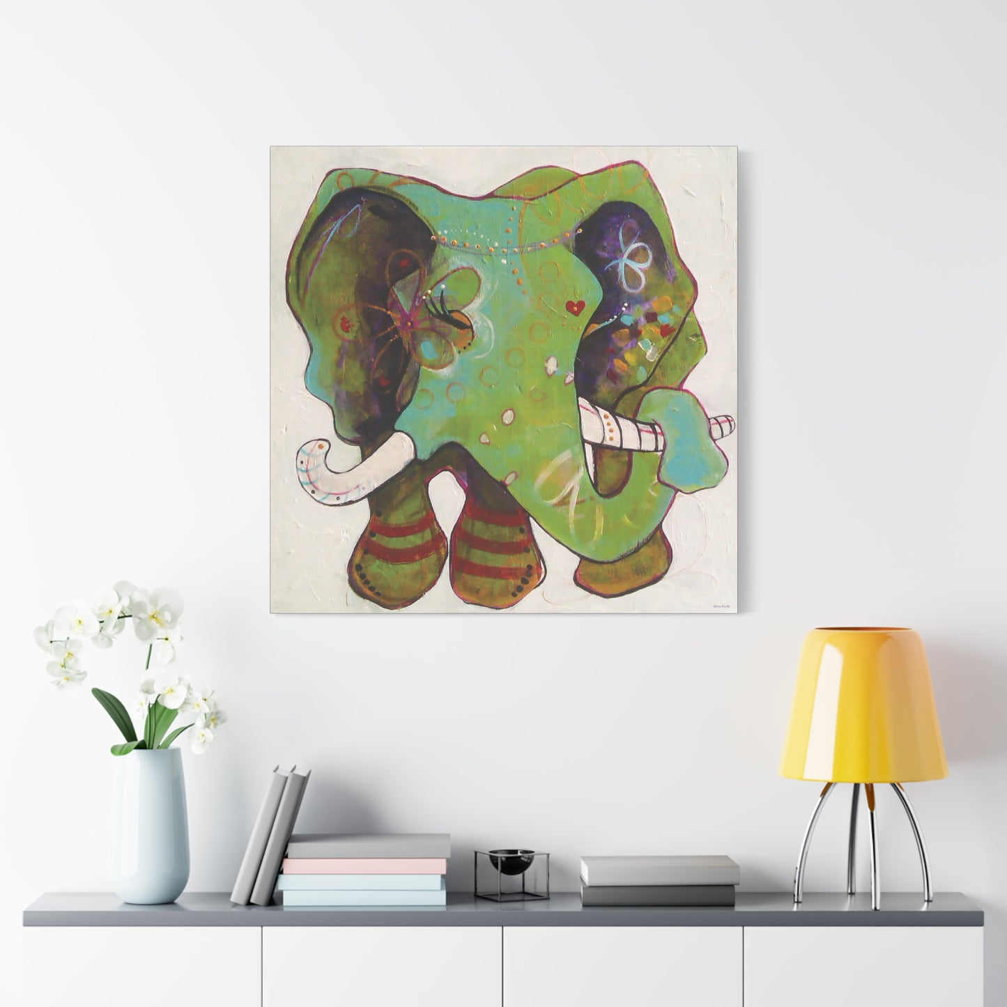 "Green Elephant" Unframed Canvas Bossanova Purple Edge Reproduction by Zabrina Fine Art