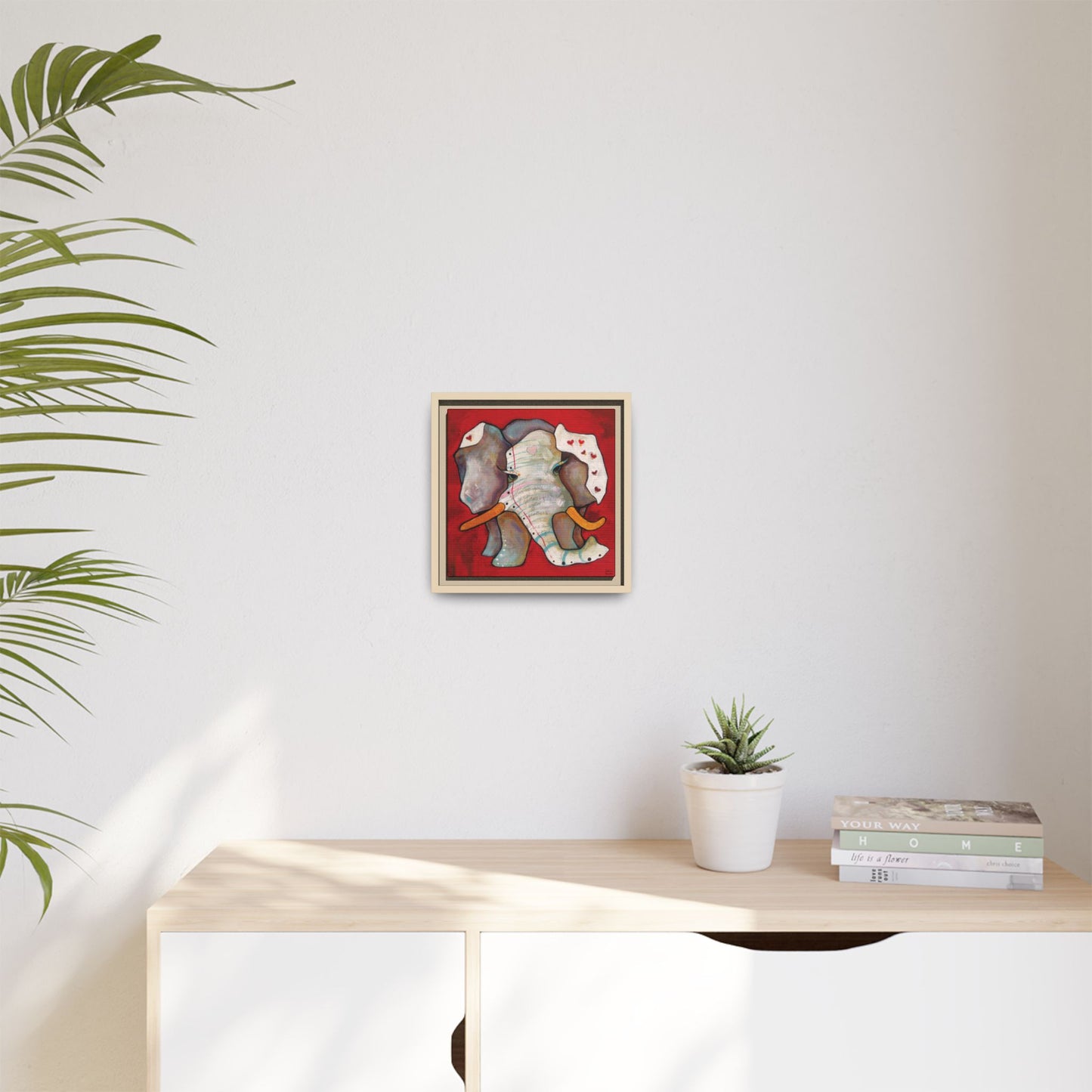 "Red Heart Elephant" Framed Canvas Fine Art Reproduction by Zabrina Fine Art