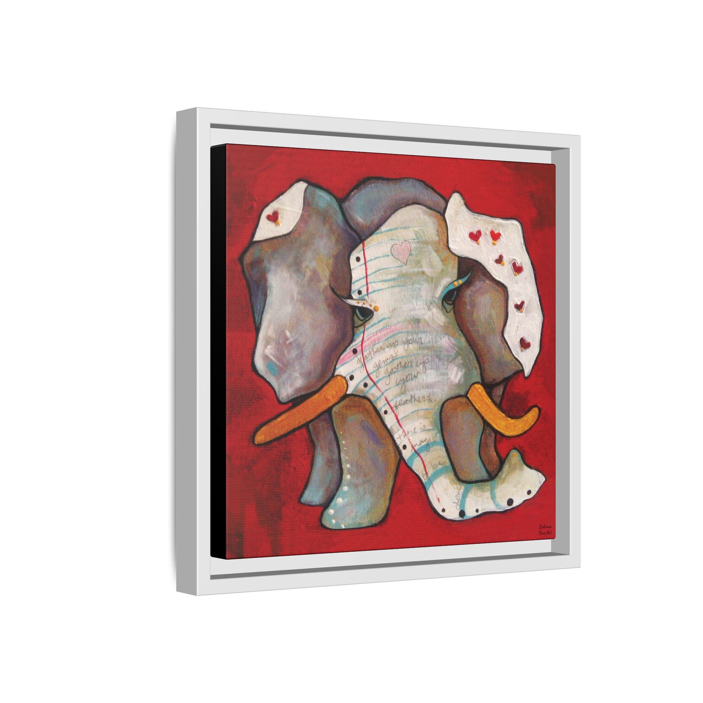 "Red Heart Elephant" Framed Canvas Fine Art Reproduction by Zabrina Fine Art