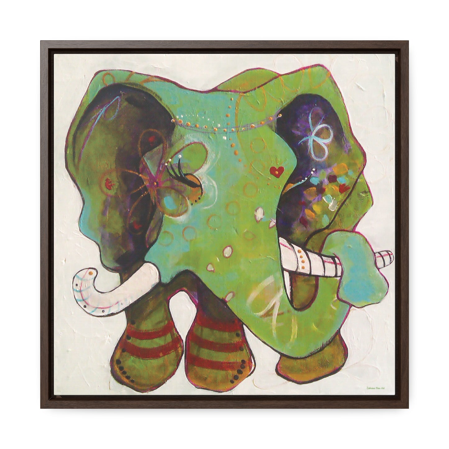 "Green Elephant" Framed Canvas Fine Art Reproduction by Zabrina Fine Art