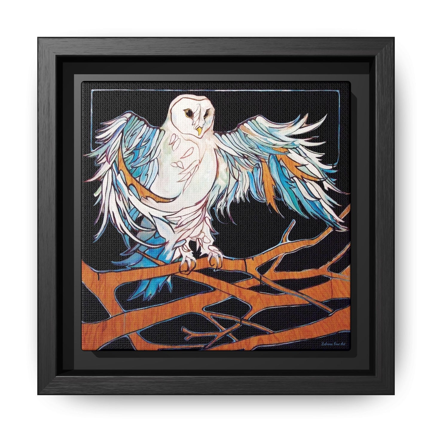 "Blue Owl" Framed Canvas Fine Art Reproduction by Zabrina Fine Art