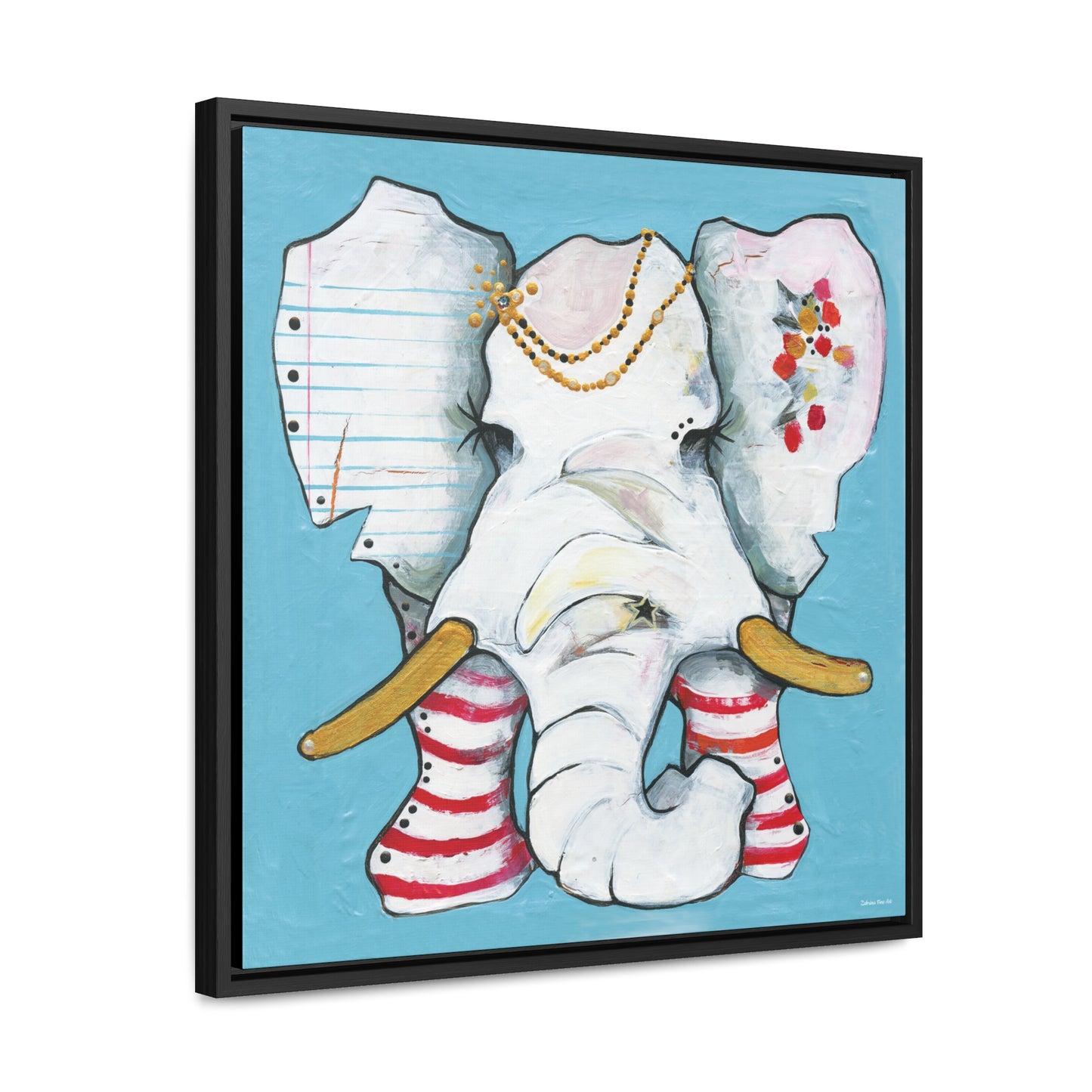 "Red Stripe Elephant" Framed Canvas Fine Art Reproduction by Zabrina Fine Art