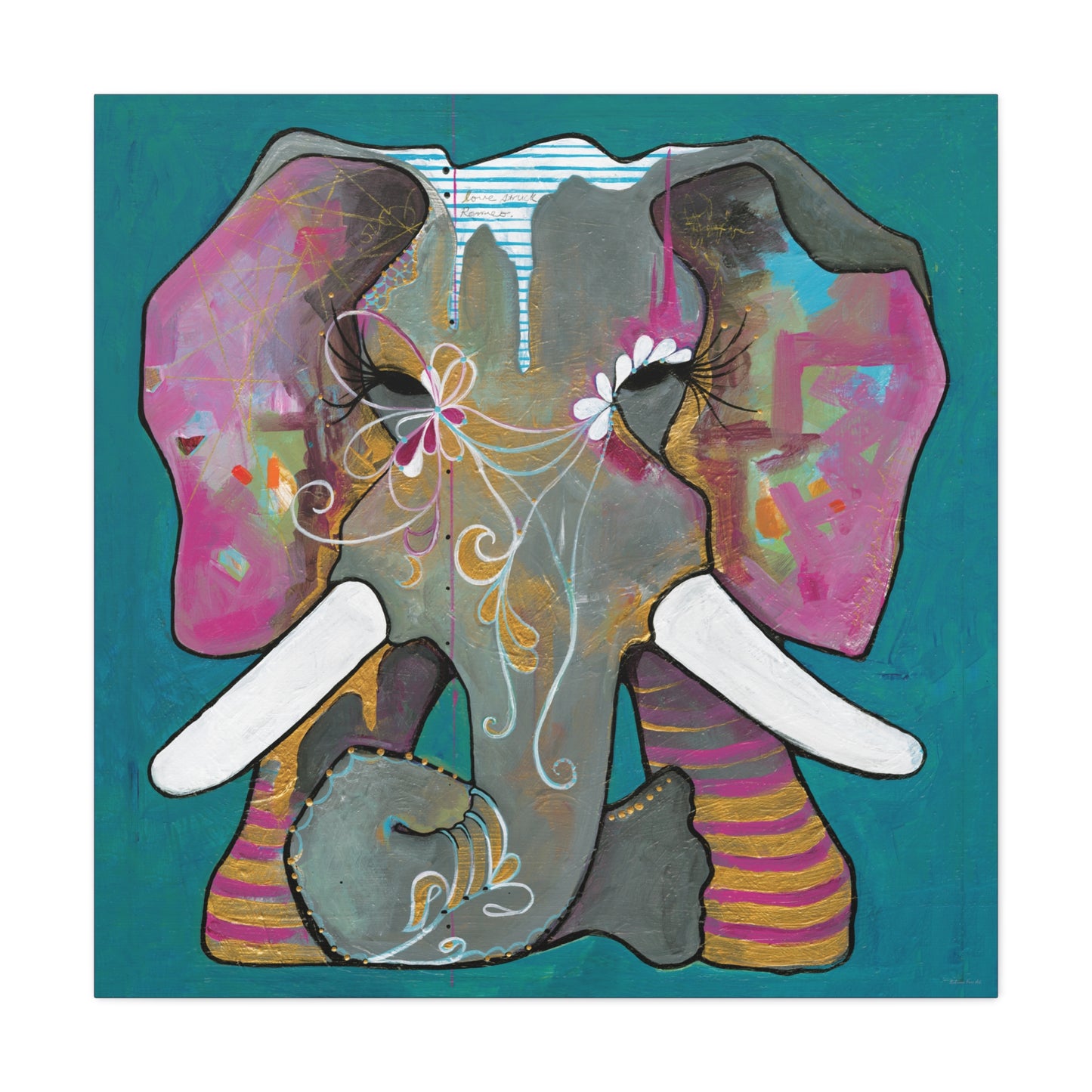 "Romeo Elephant" Unframed Canvas Hot Pink Edge Reproduction by Zabrina Fine Art