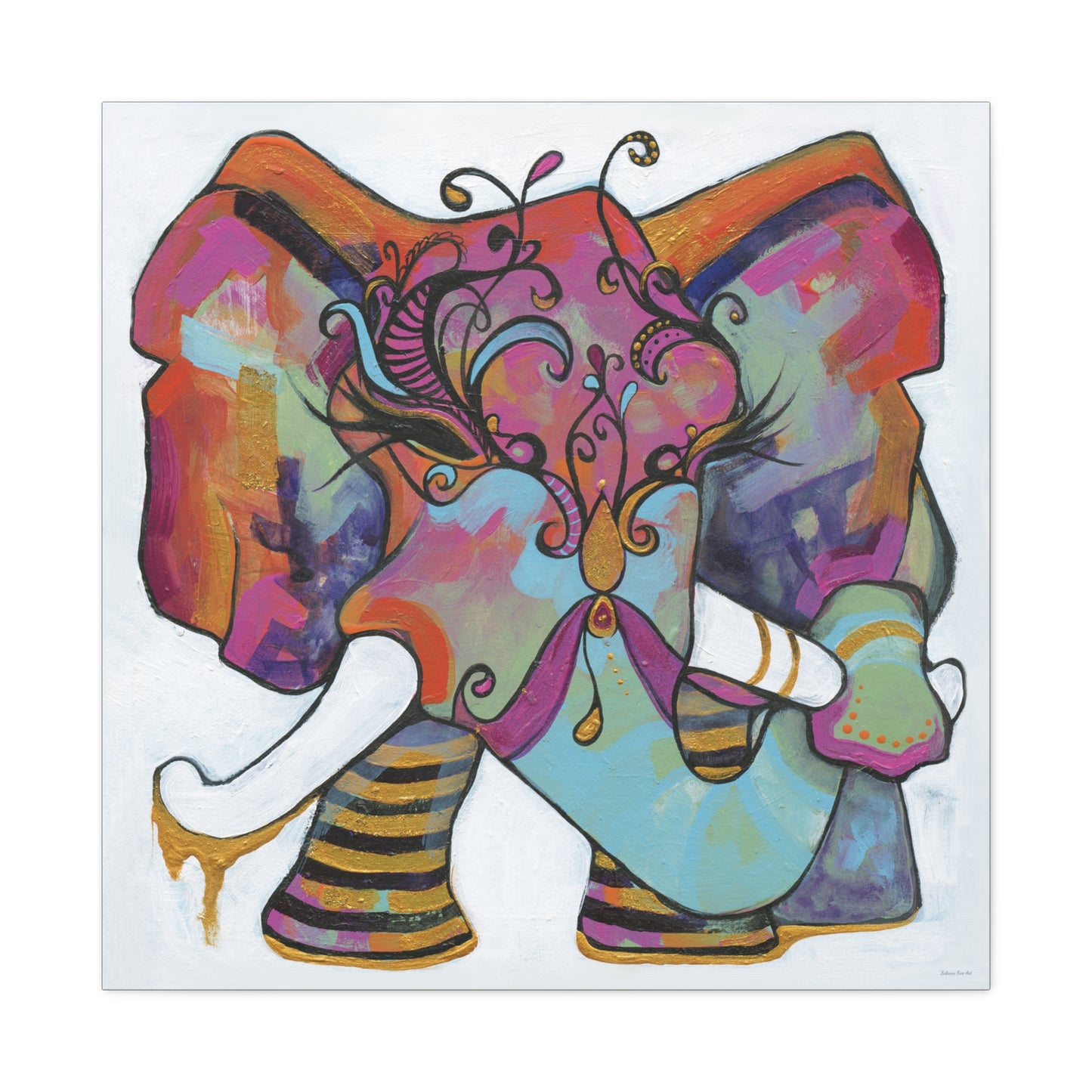 "Masquerade Elephant" Unframed Canvas Black Edge Reproduction by Zabrina Fine Art