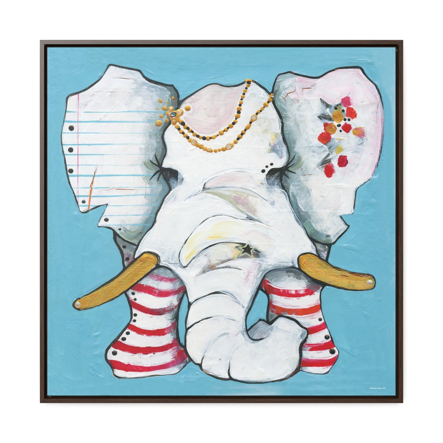 "Red Stripe Elephant" Framed Canvas Fine Art Reproduction by Zabrina Fine Art