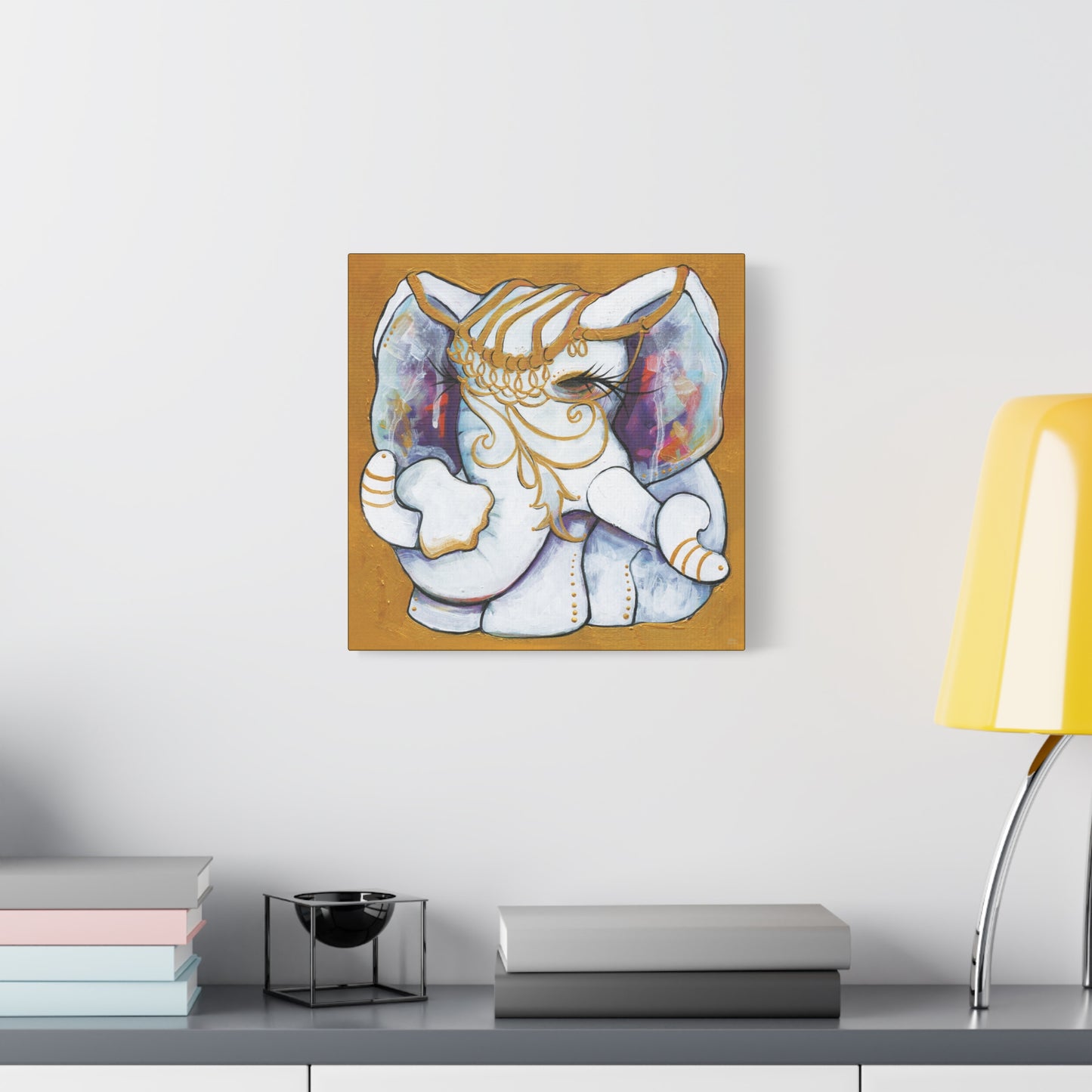 "Gold and White Elephant" Unframed Canvas Black Edge Reproduction by Zabrina Fine Art