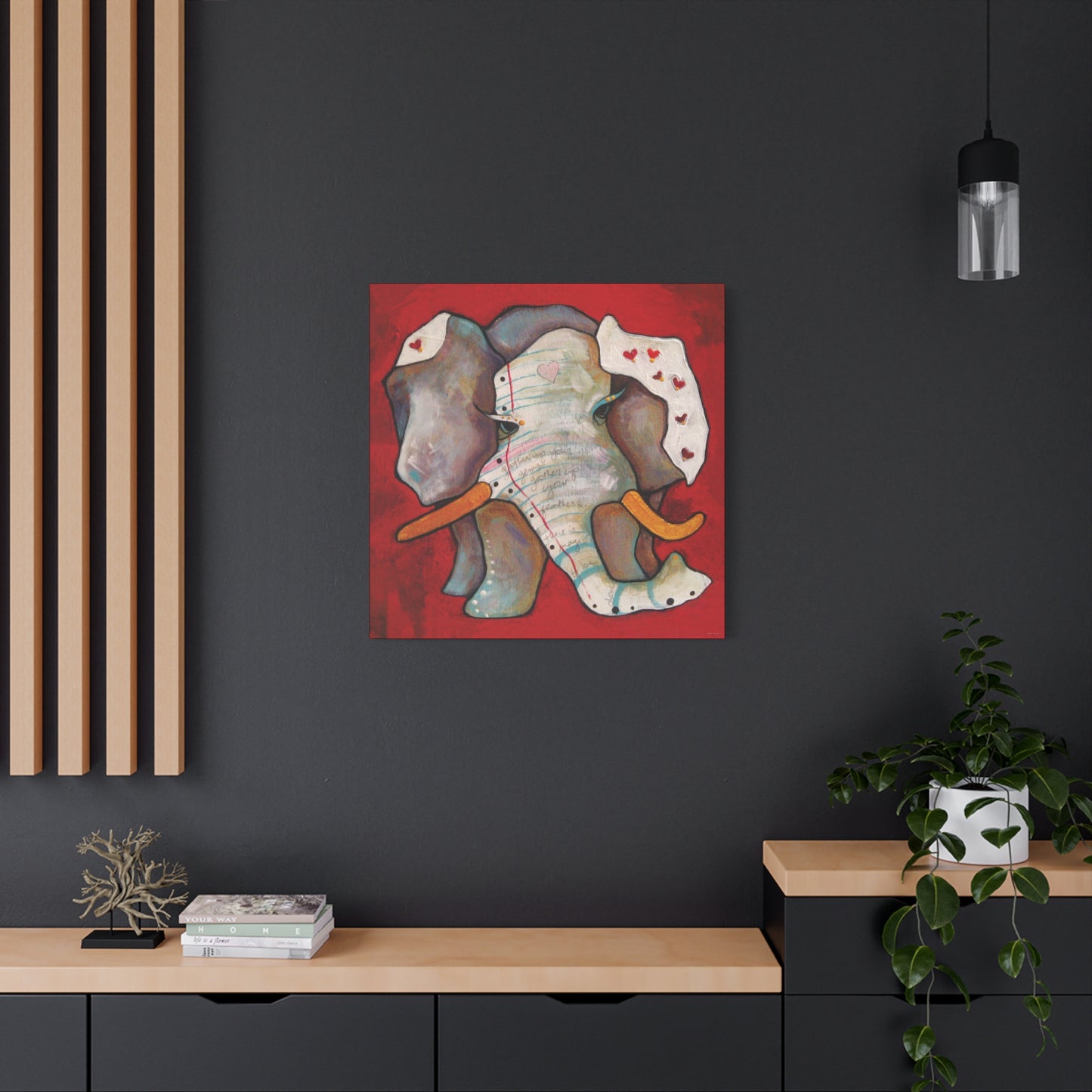 "Red Heart Elephant" Unframed Canvas Black Edge Reproduction by Zabrina Fine Art