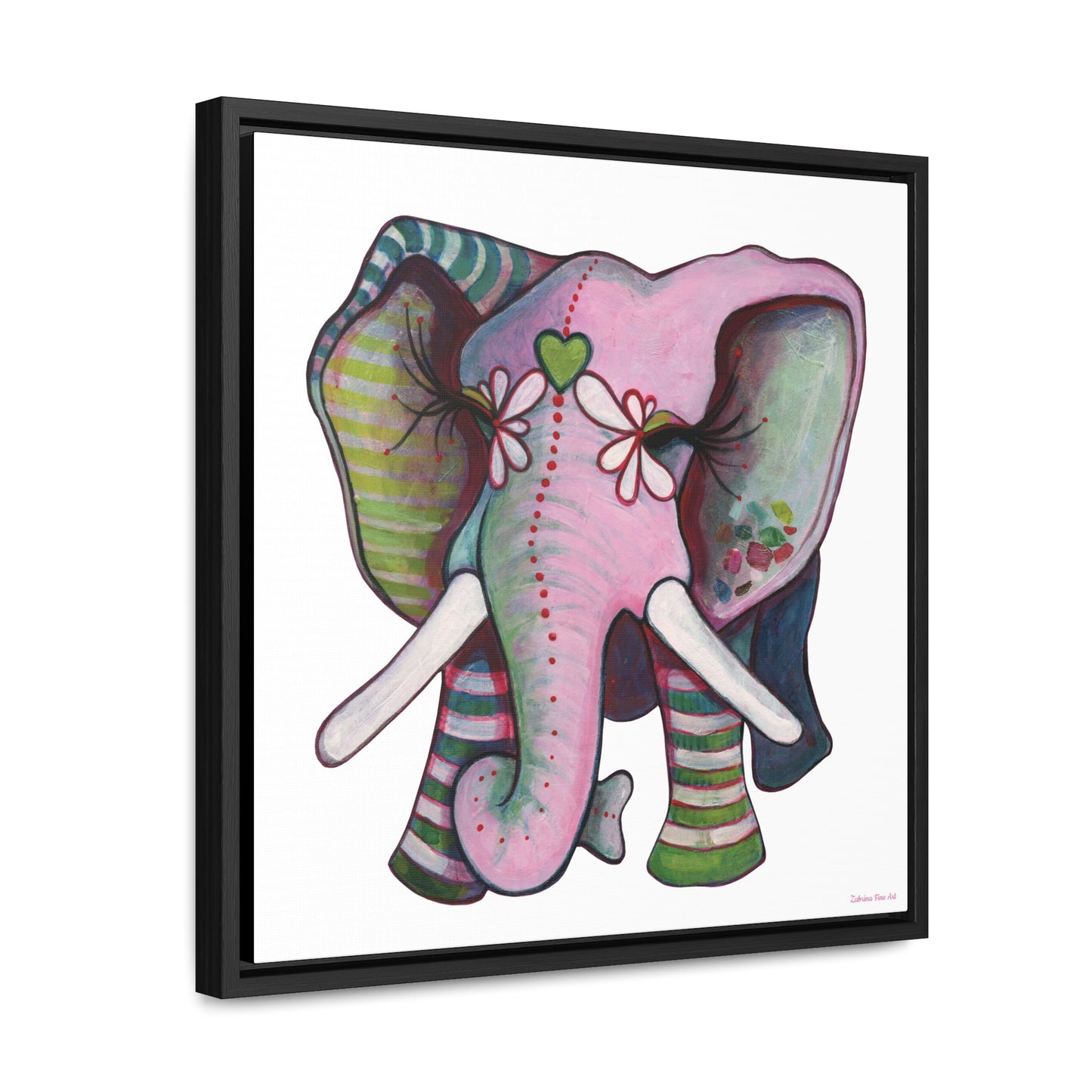 "Green Heart Elephant" Framed Canvas Fine Art Reproduction by Zabrina Fine Art