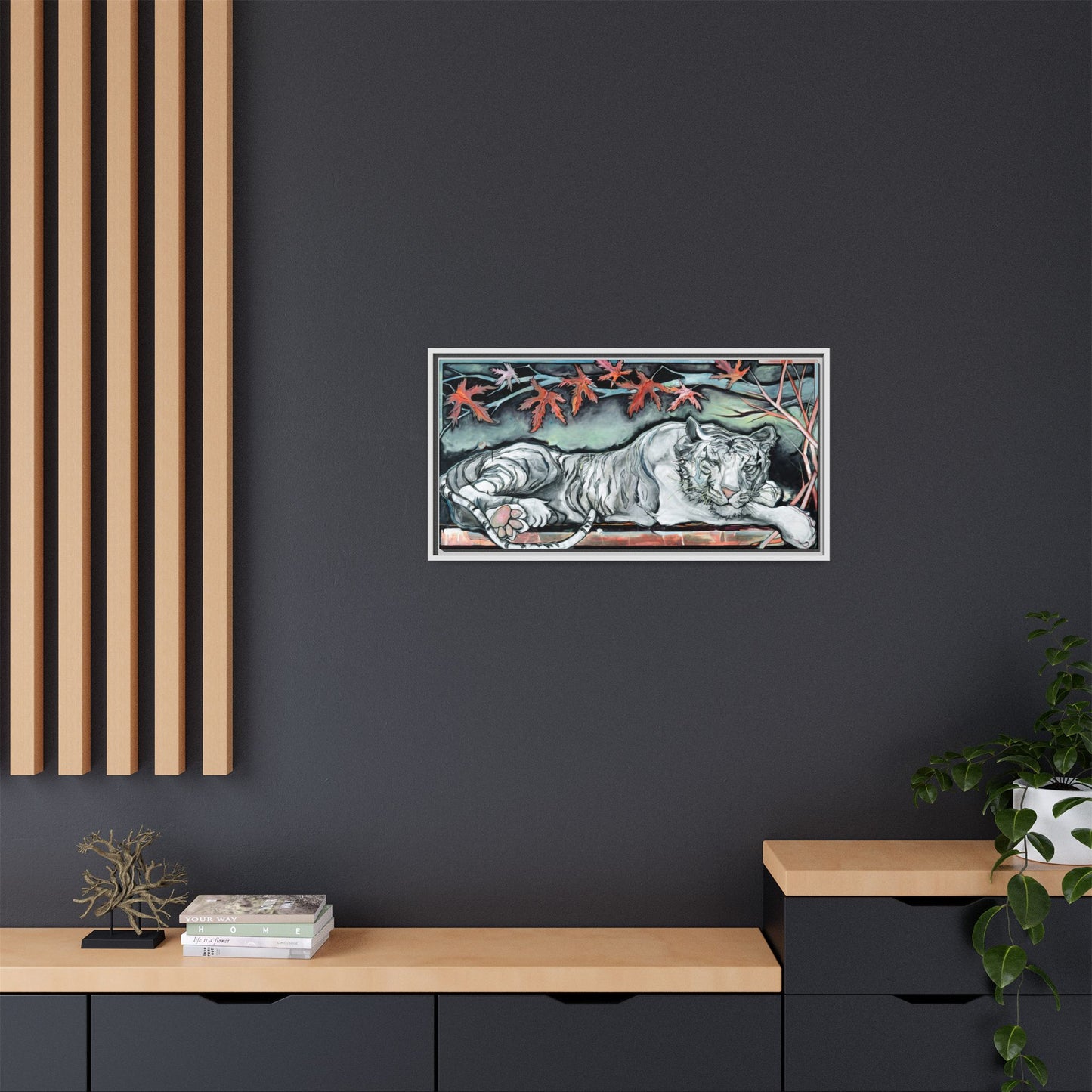 "White Tiger" Framed Canvas Fine Art Reproduction by Zabrina Fine Art