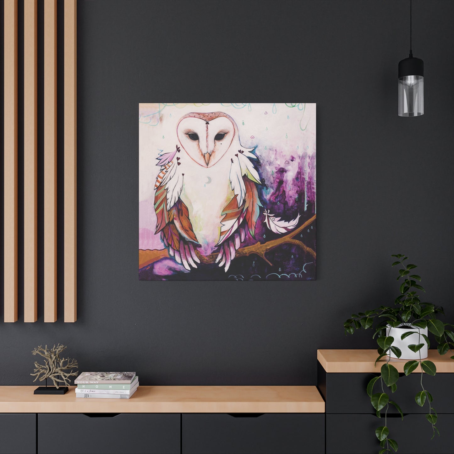 "Rainy Day Owl" Unframed Canvas Black Edge Reproduction by Zabrina Fine Art