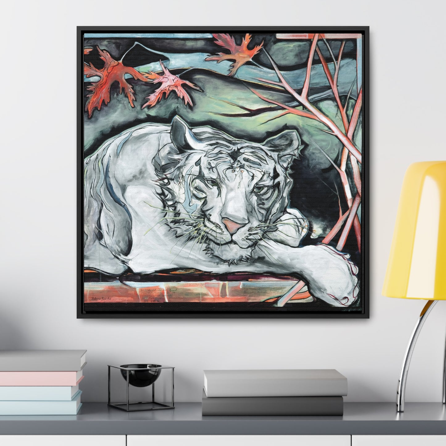 "White Tiger Portrait" Framed Canvas Fine Art Reproduction by Zabrina Fine Art