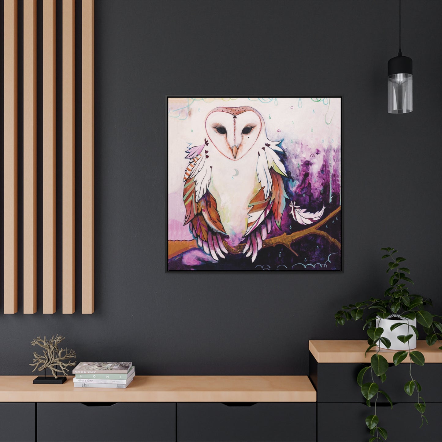 "Rainy Day Owl" Framed Canvas Fine Art Reproduction by Zabrina Fine Art