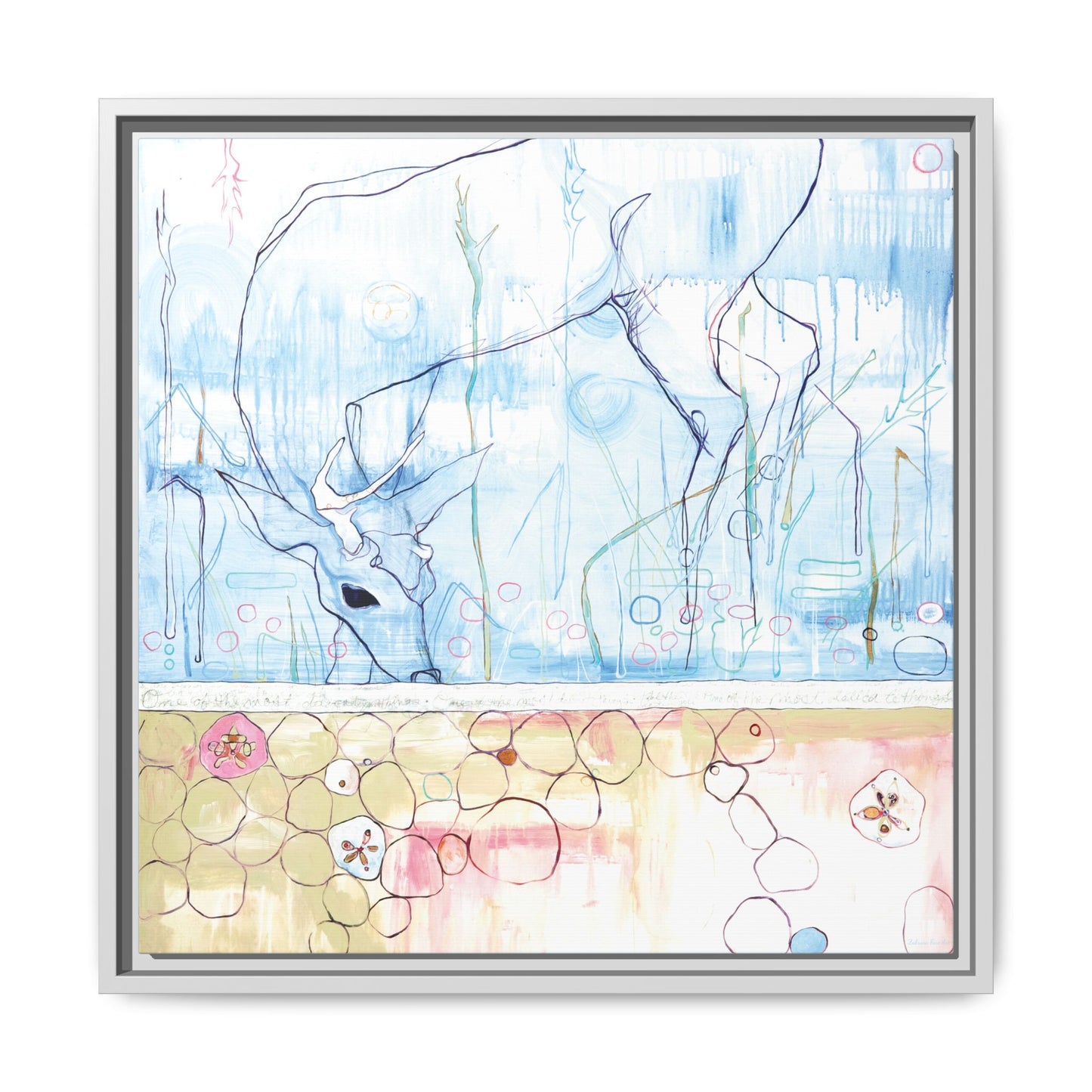 "One Antler Deer" Framed Canvas Fine Art Reproduction by Zabrina Fine Art