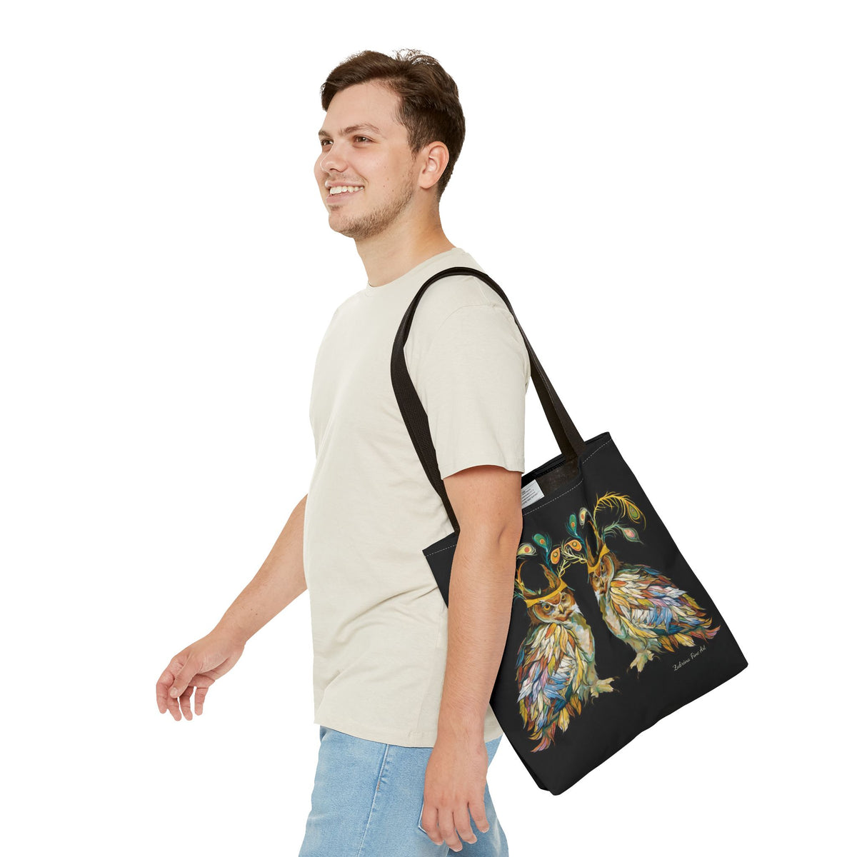 "Two Owls" Tote Bag Black by Zabrina Fine Art