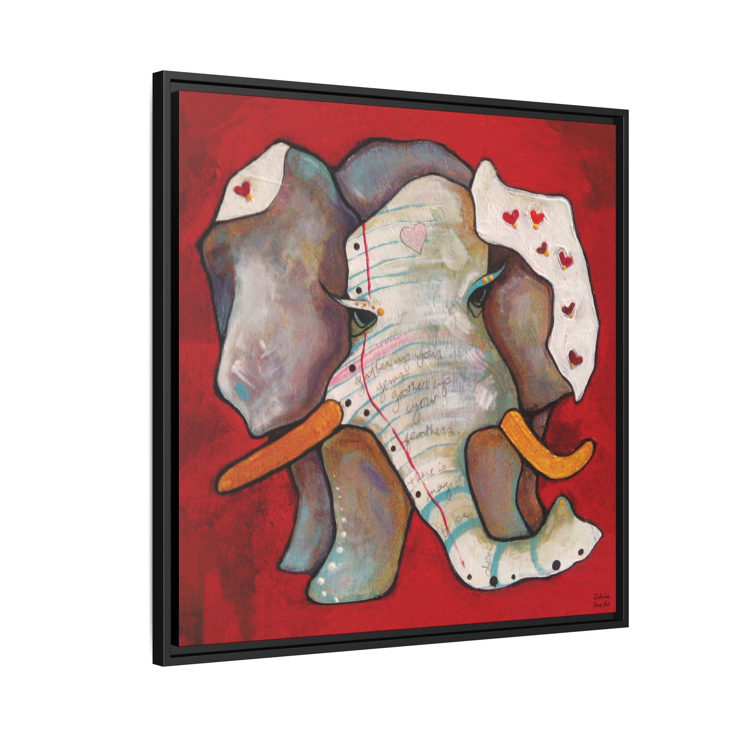 "Red Heart Elephant" Framed Canvas Fine Art Reproduction by Zabrina Fine Art