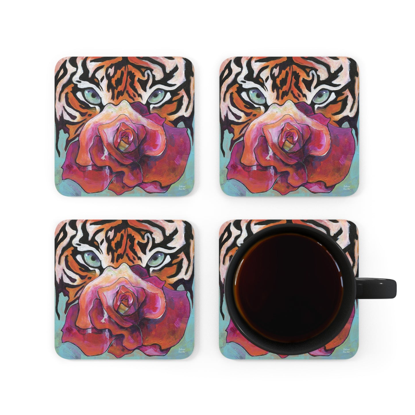 "Tiger Rose" Coaster Set by Zabrina Fine Art