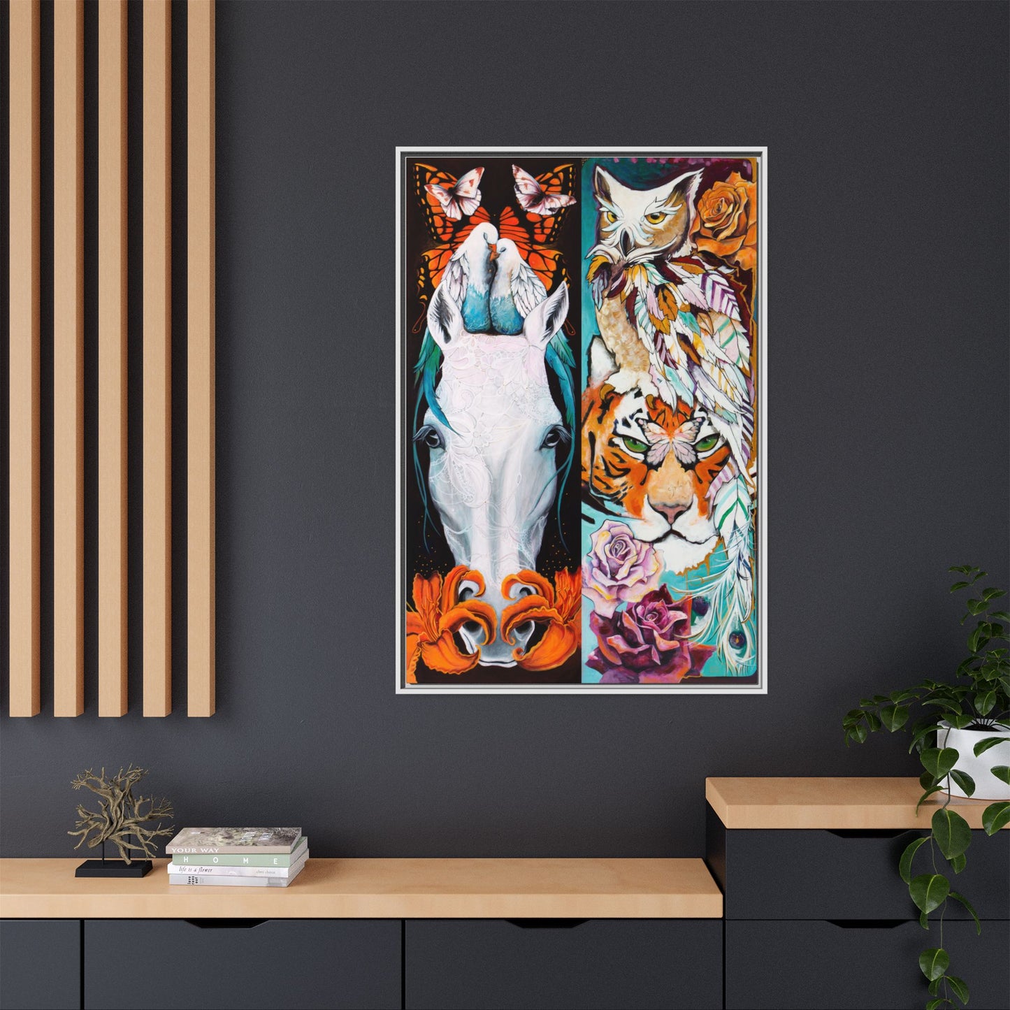 "The Tiger and The Mare" Framed Canvas Fine Art Reproduction by Zabrina Fine Art