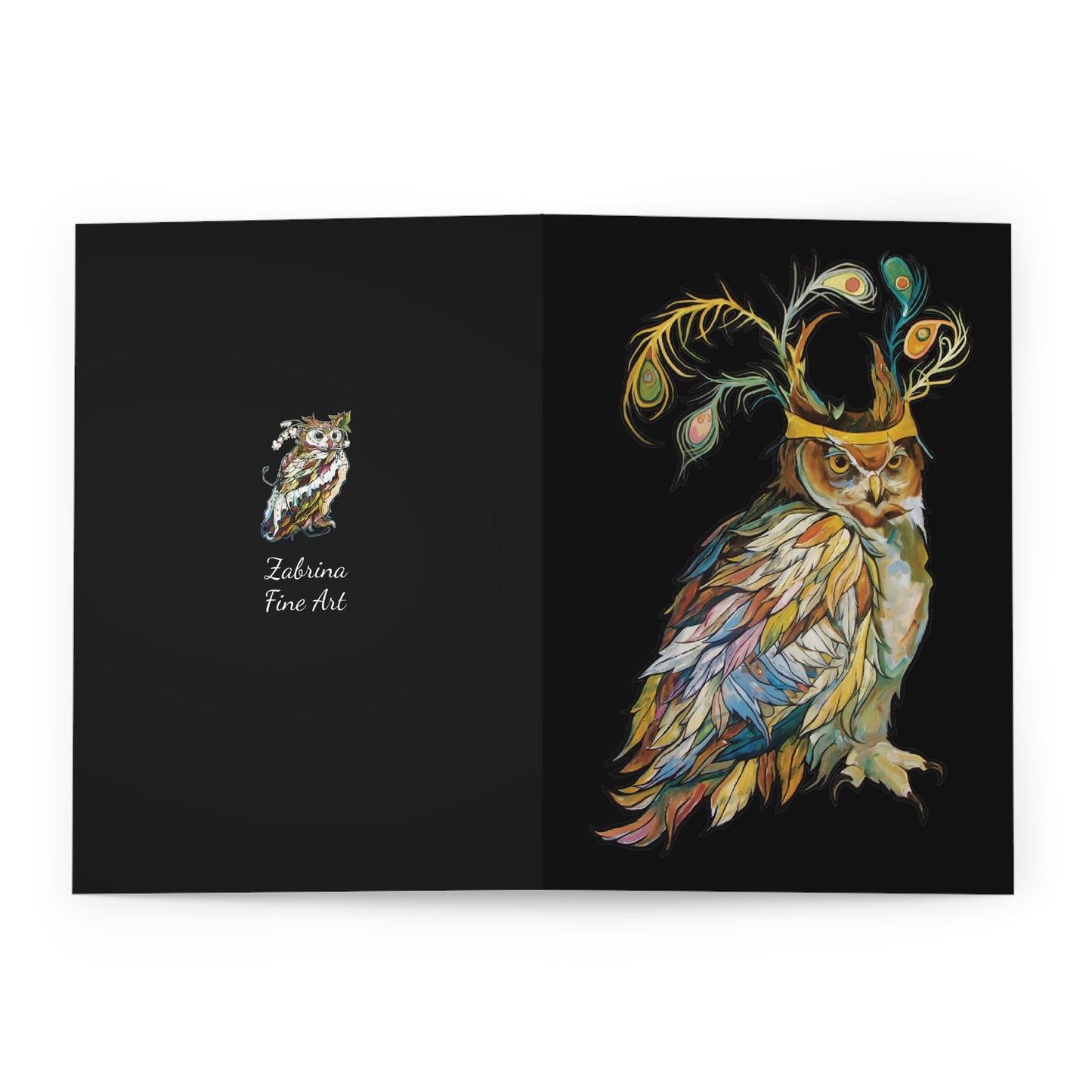 "Peacock Crown Owl" Notecards by Zabrina Fine Art (set of 5)