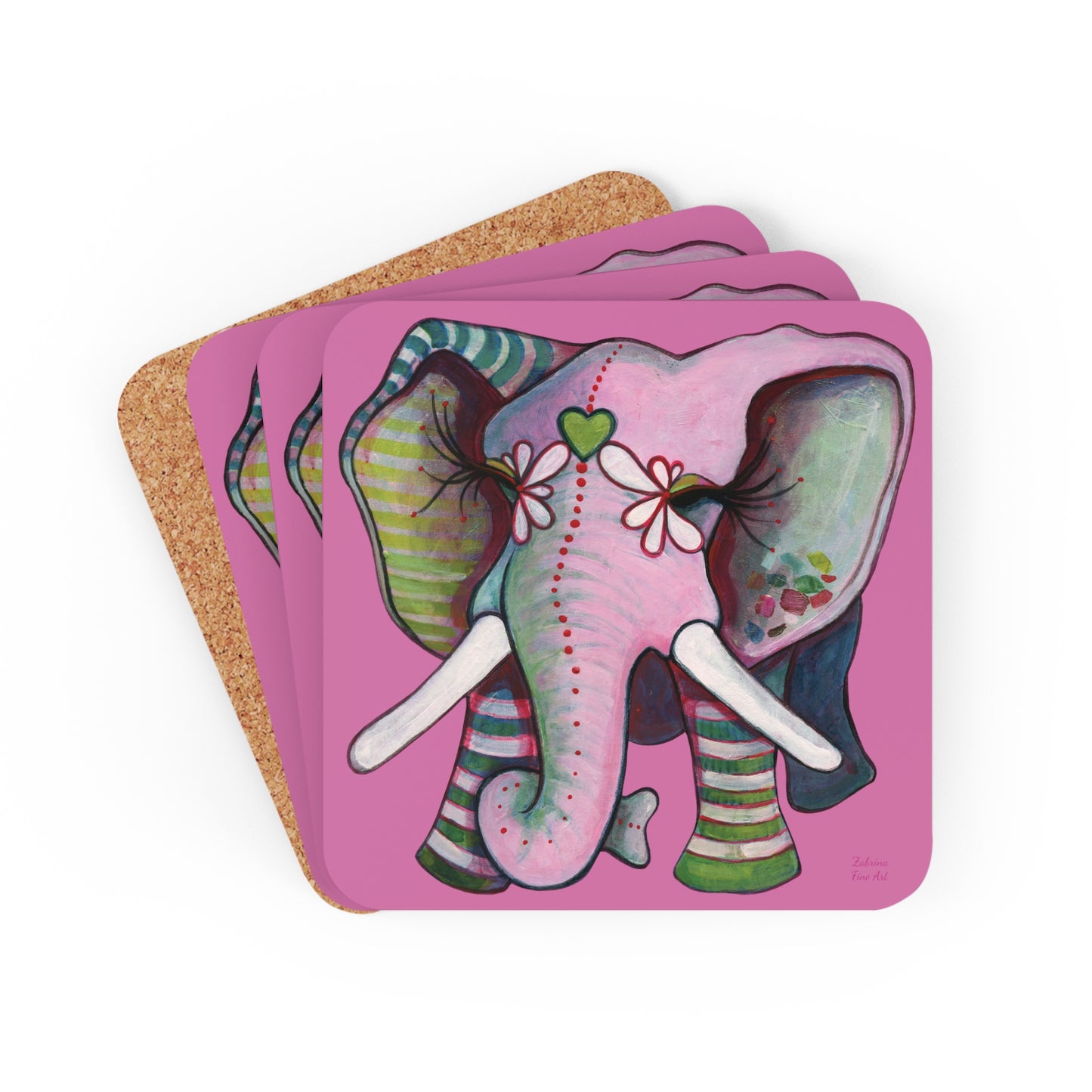 "Pink Elephant" Coaster Set by Zabrina Fine Art