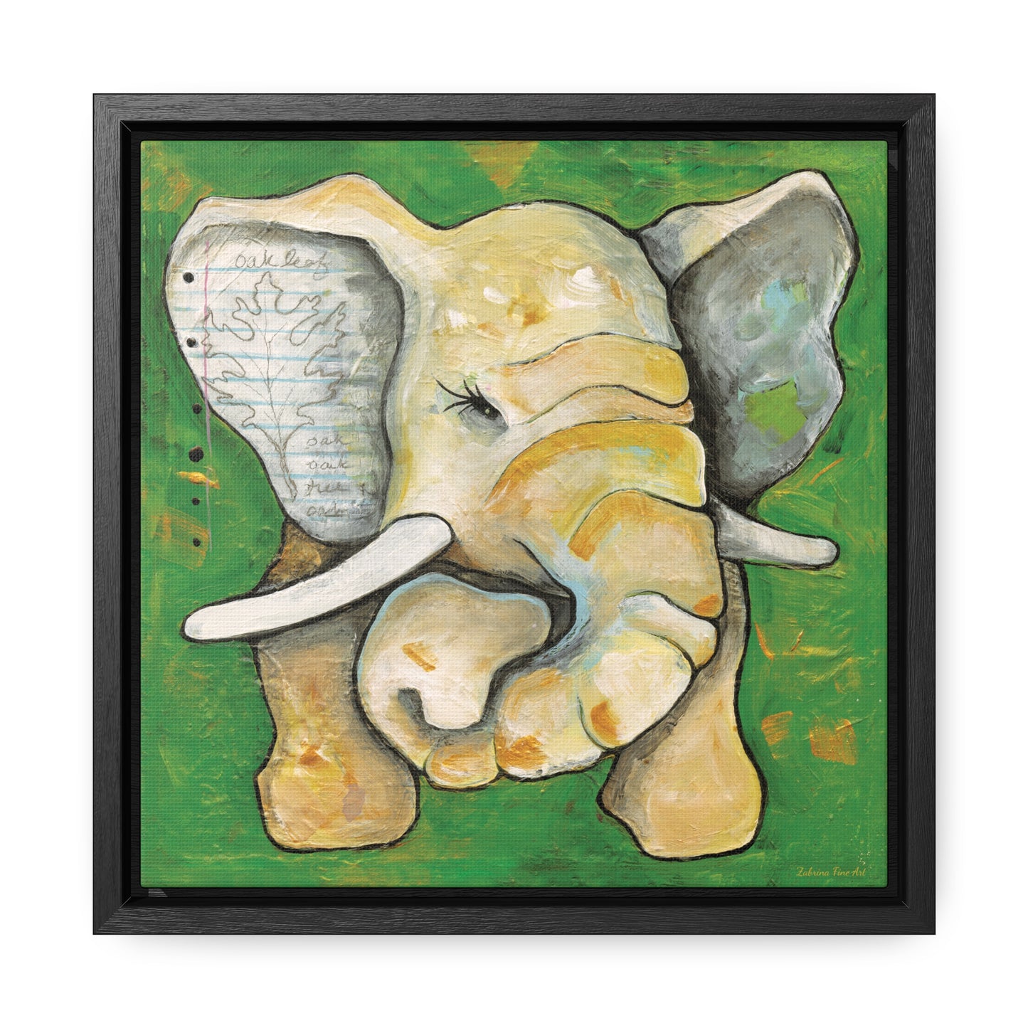 "Oak Leaf Elephant" Framed Canvas Fine Art Reproduction by Zabrina Fine Art