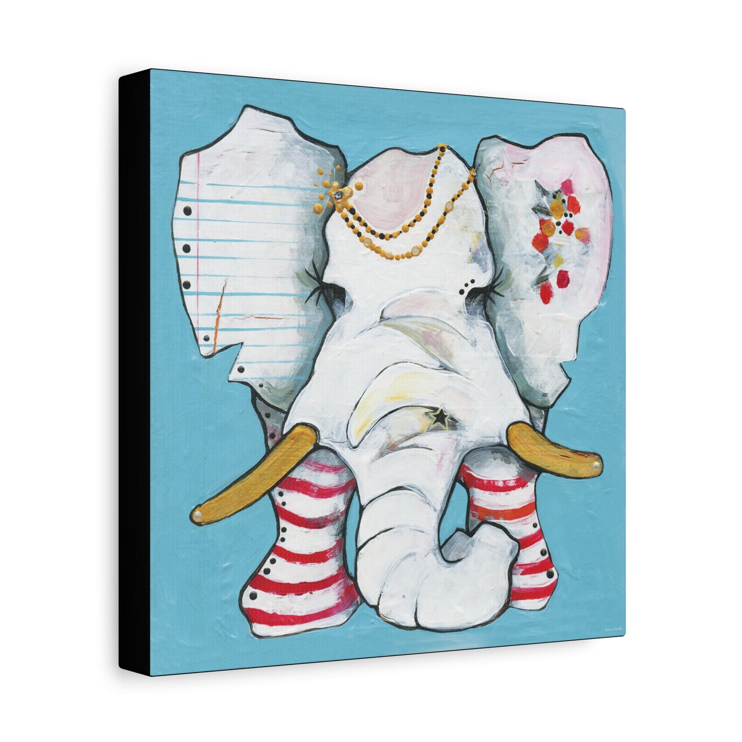 "Red Stripe Elephant" Unframed Canvas Black Edge Reproduction by Zabrina Fine Art