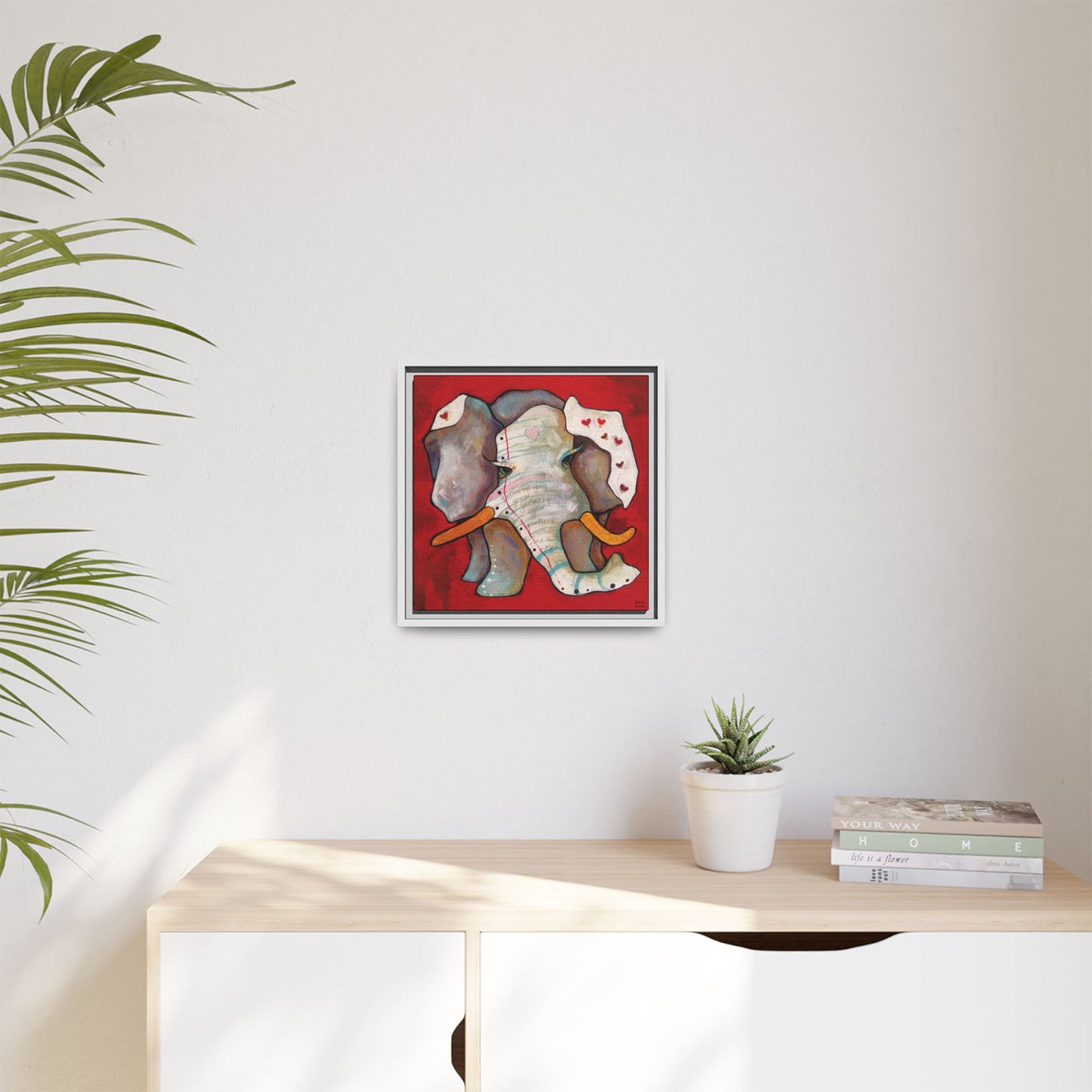 "Red Heart Elephant" Framed Canvas Fine Art Reproduction by Zabrina Fine Art