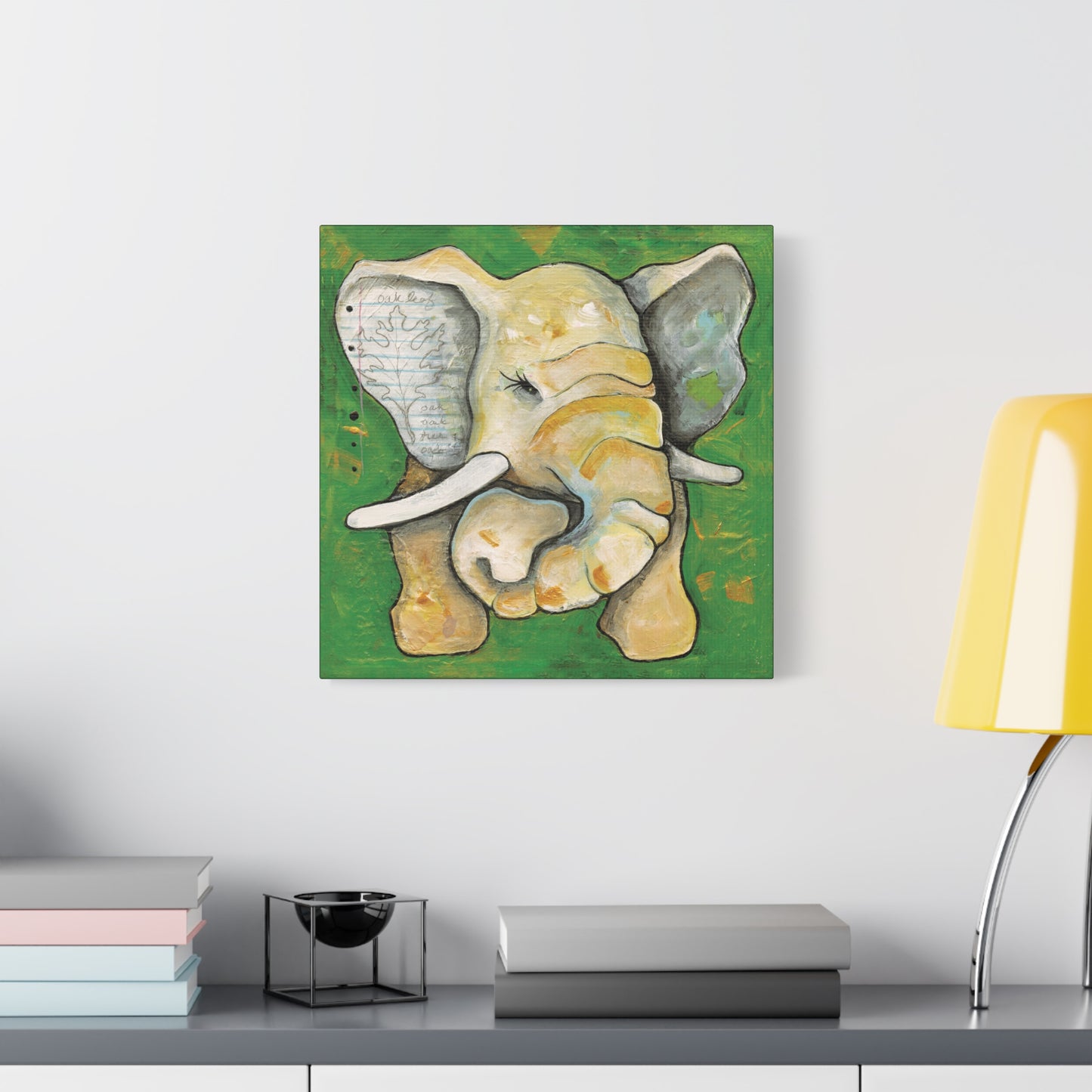 "Oak Leaf Elephant" Unframed Canvas Black Edge Reproduction by Zabrina Fine Art