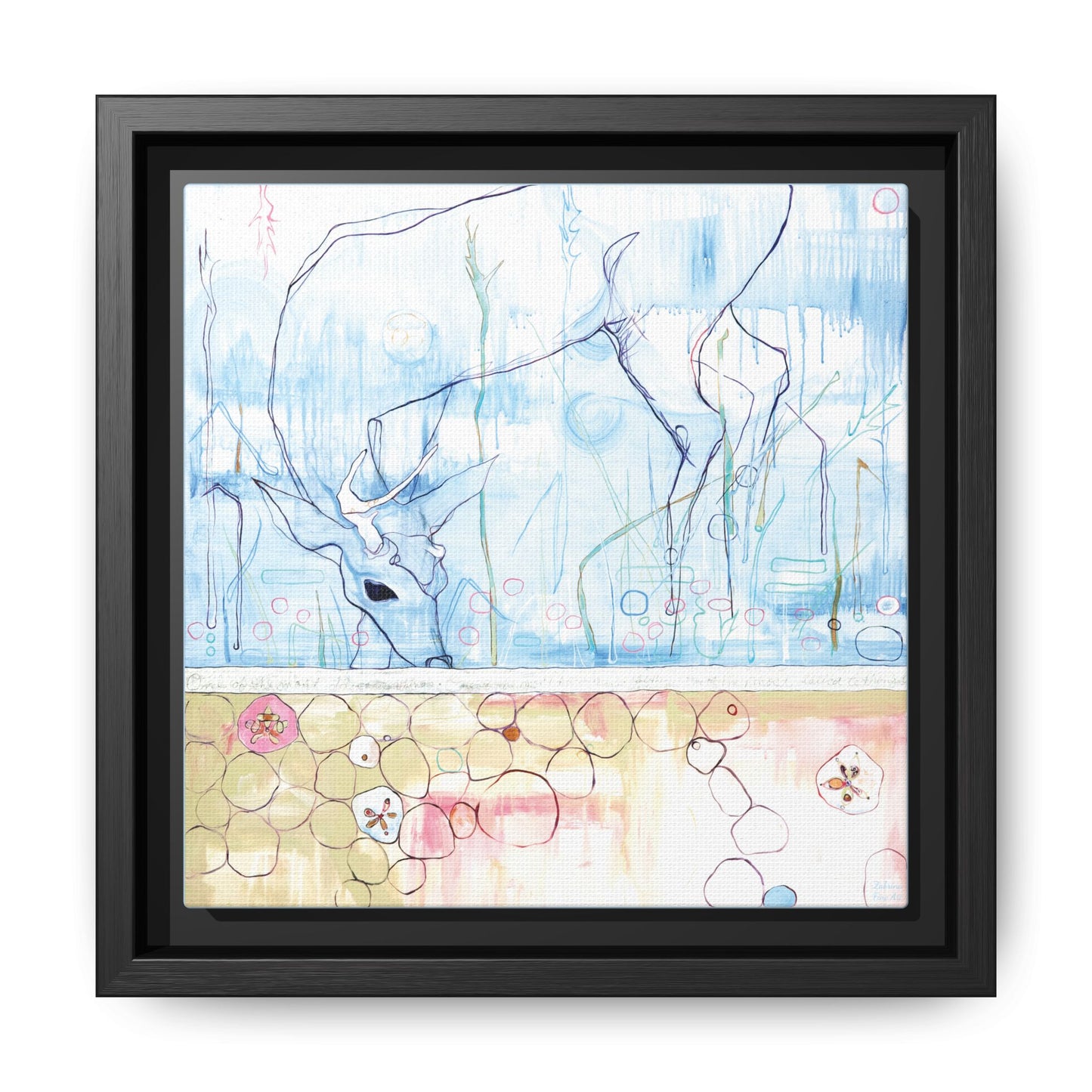 "One Antler Deer" Framed Canvas Fine Art Reproduction by Zabrina Fine Art