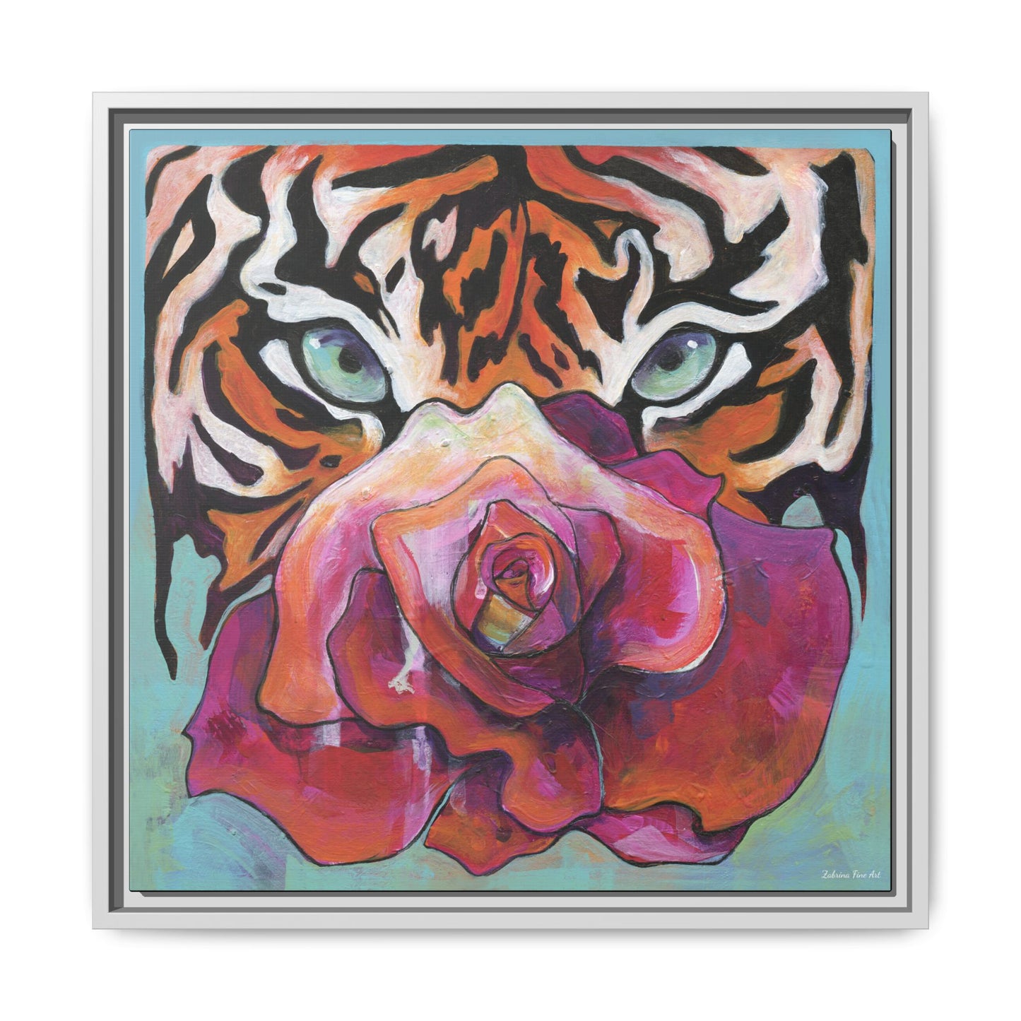 "Tiger Rose" Framed Canvas Fine Art Reproduction by Zabrina Fine Art