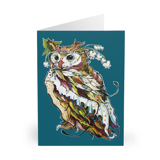 "Flower Crown Owl" Notecards in Blue by Zabrina Fine Art (set of 5)