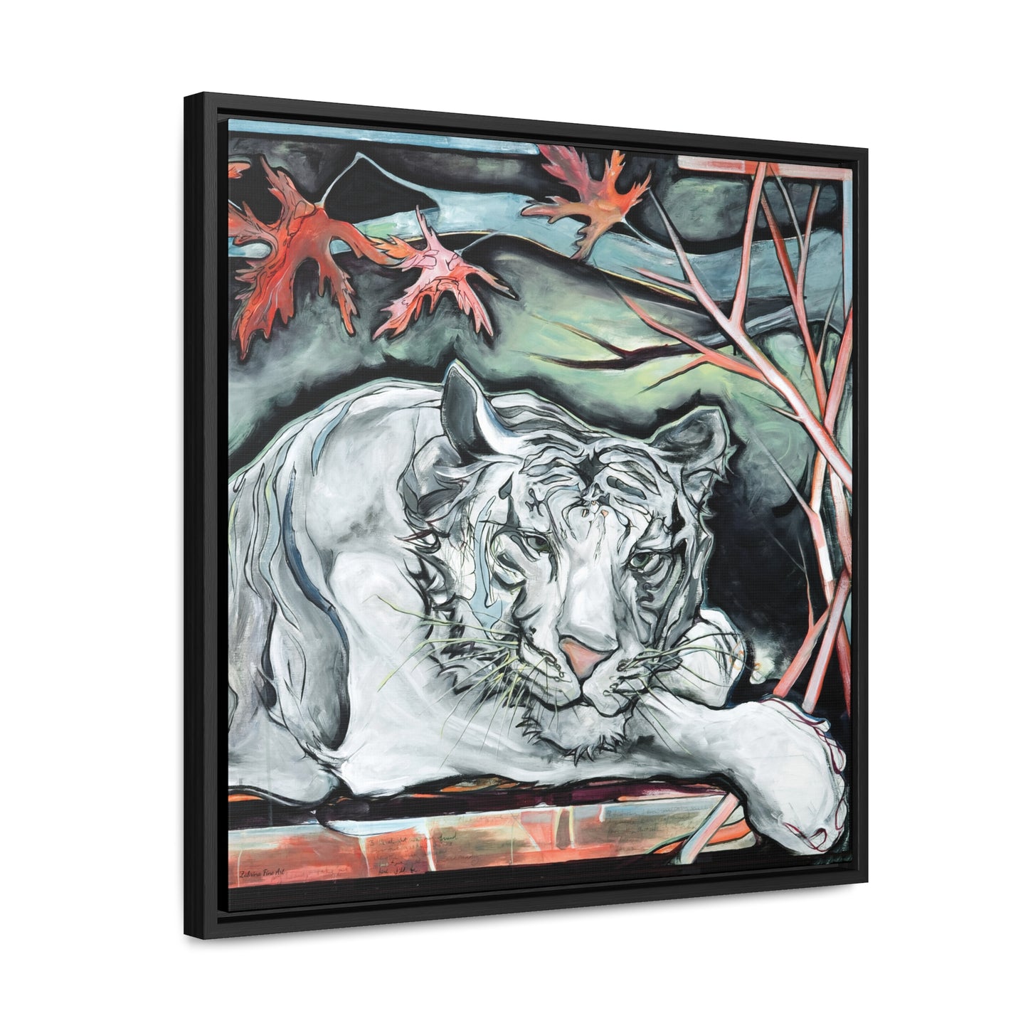 "White Tiger Portrait" Framed Canvas Fine Art Reproduction by Zabrina Fine Art