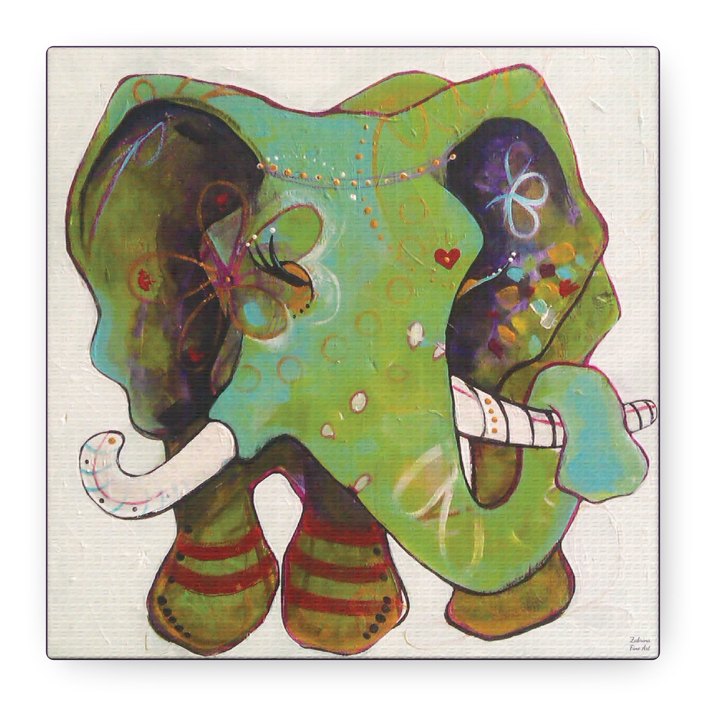 "Green Elephant" Unframed Canvas Bossanova Purple Edge Reproduction by Zabrina Fine Art