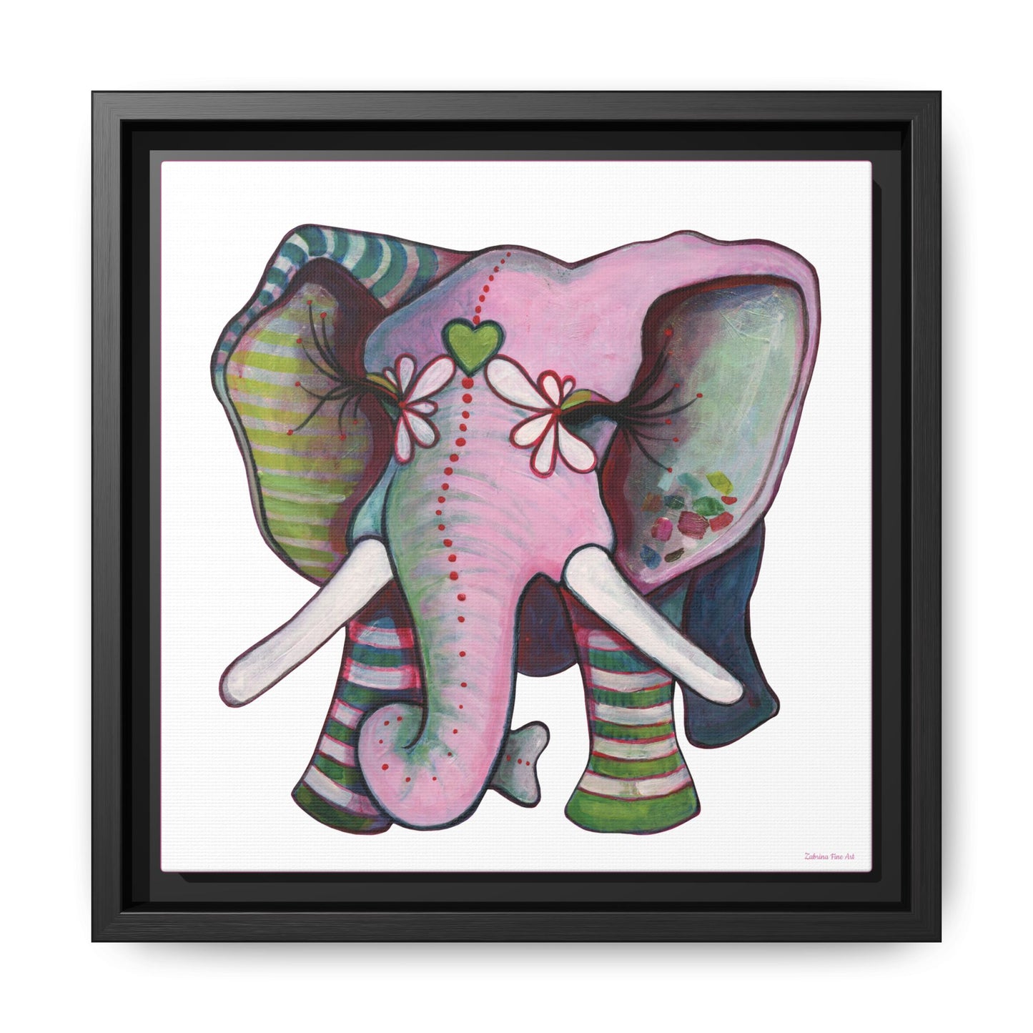 "Green Heart Elephant" Framed Canvas Fine Art Reproduction by Zabrina Fine Art