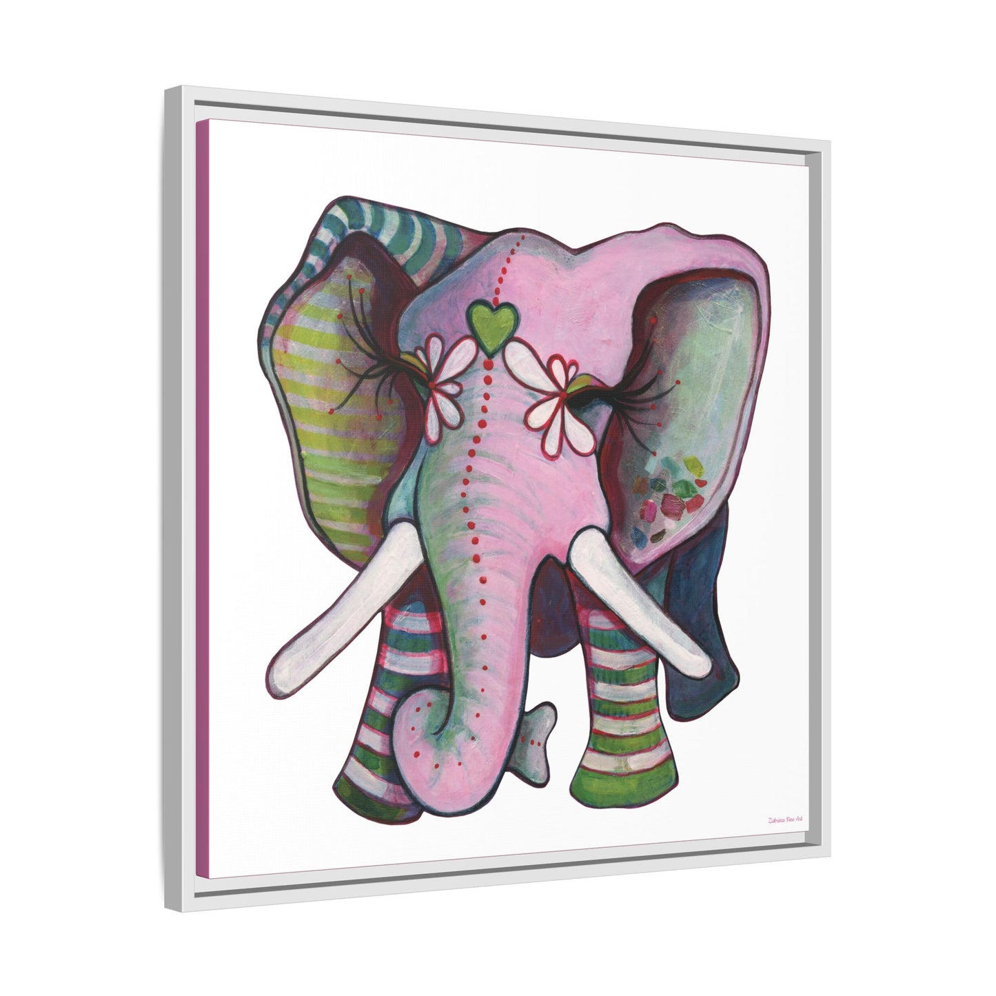 "Green Heart Elephant" Framed Canvas Fine Art Reproduction by Zabrina Fine Art