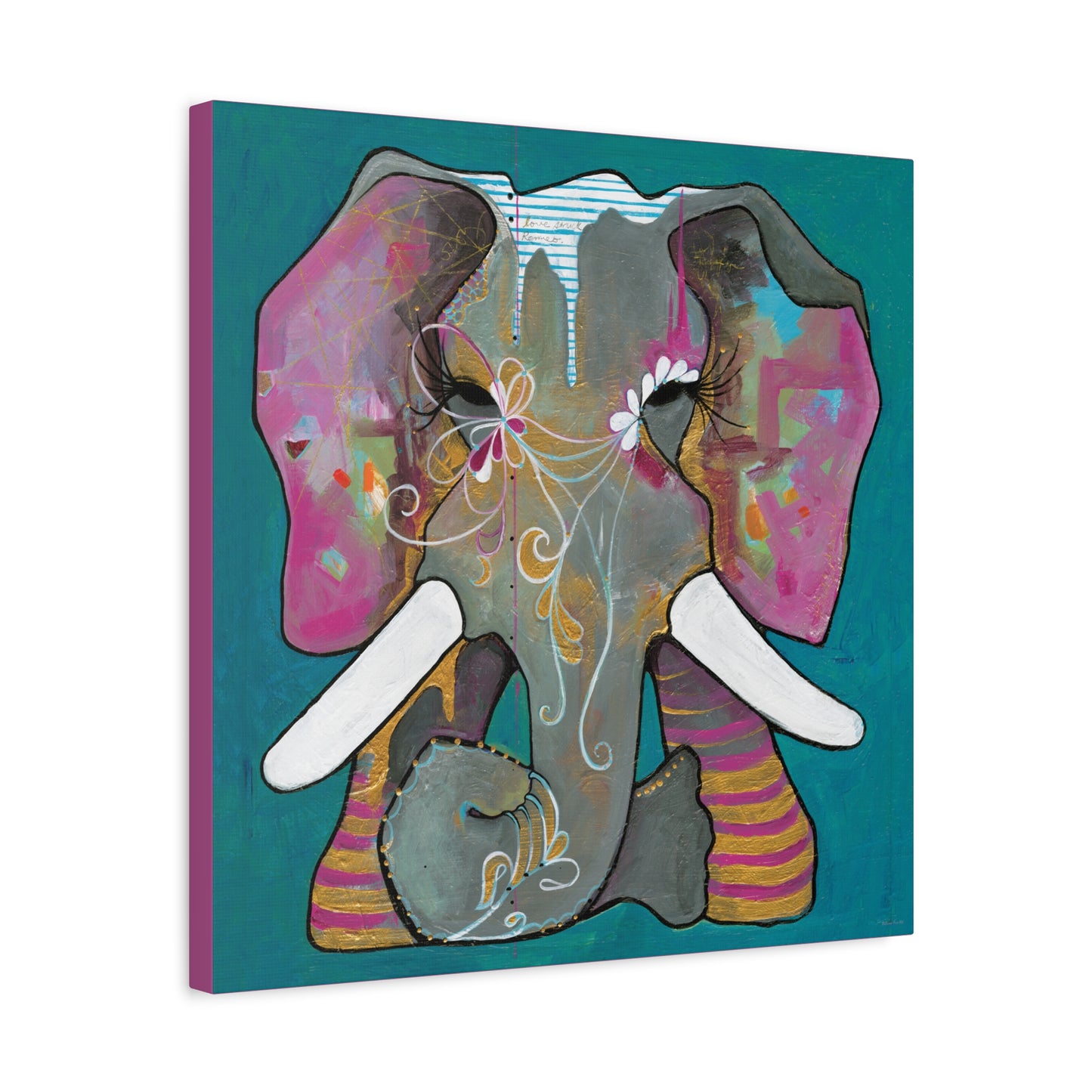 "Romeo Elephant" Unframed Canvas Hot Pink Edge Reproduction by Zabrina Fine Art