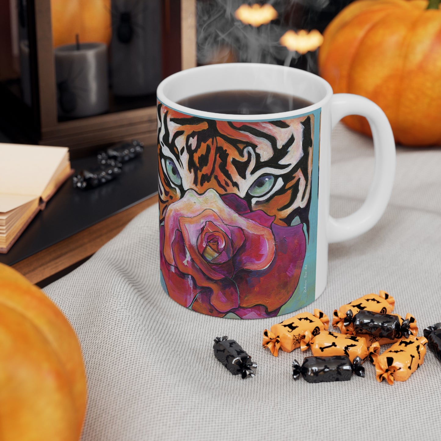 "Tiger Rose" Ceramic Mug by Zabrina Fine Art