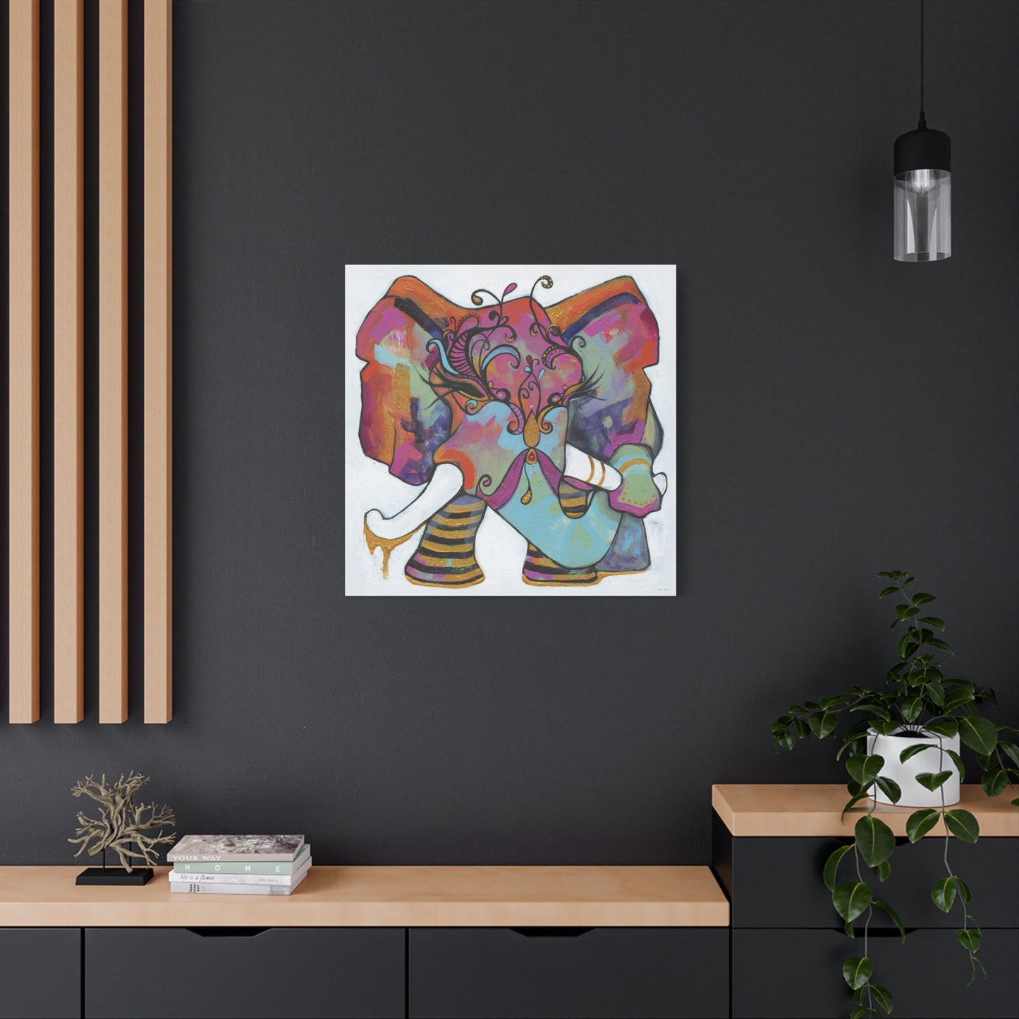 "Masquerade Elephant" Unframed Canvas Black Edge Reproduction by Zabrina Fine Art