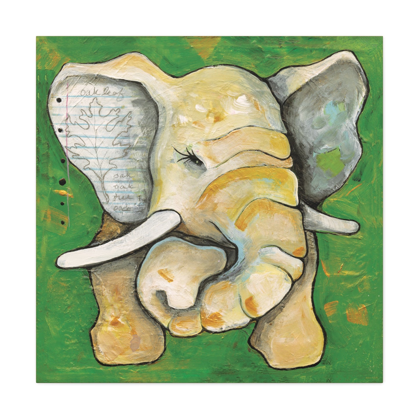 "Oak Leaf Elephant" Unframed Canvas Yellow Edge Reproduction by Zabrina Fine Art