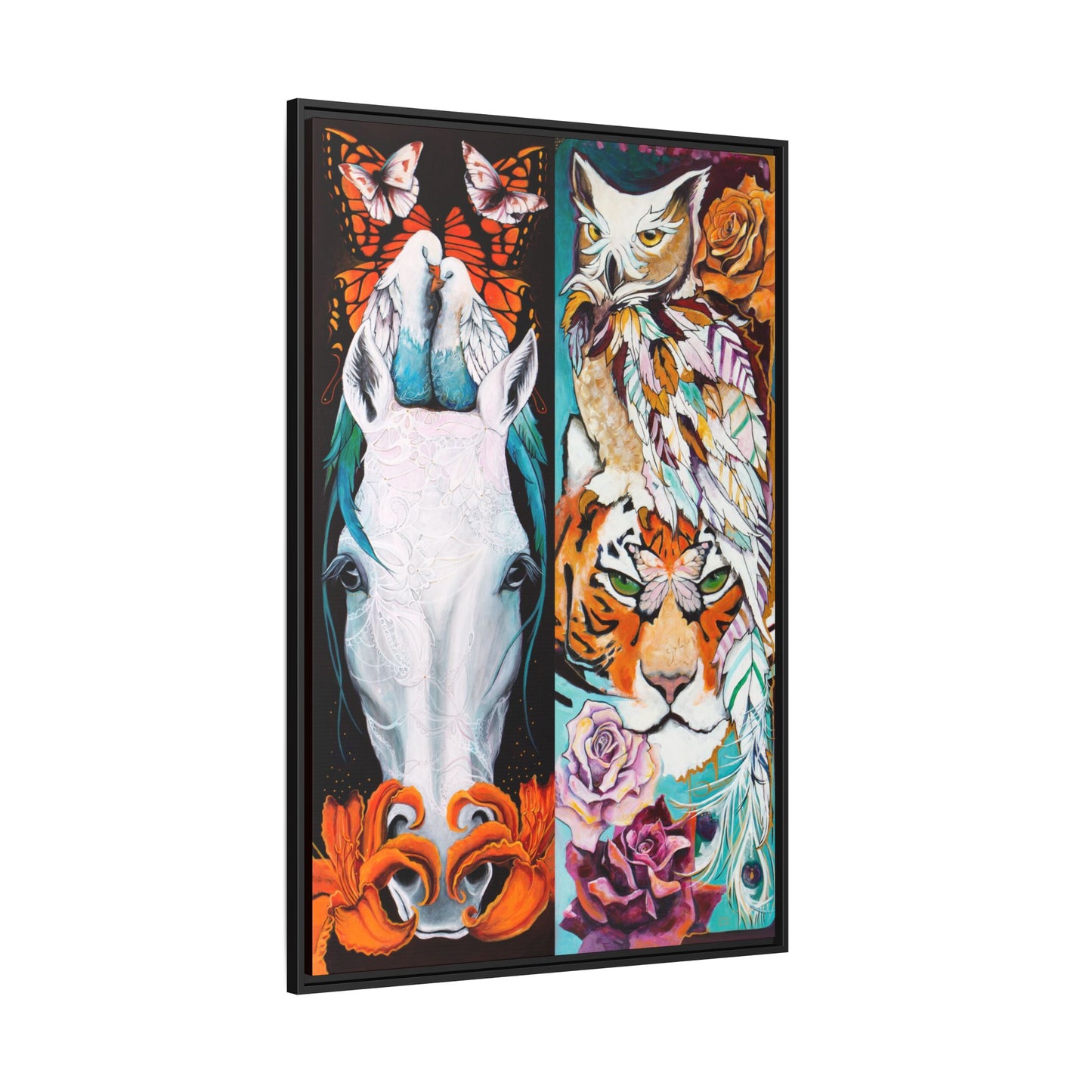 "The Tiger and The Mare" Framed Canvas Fine Art Reproduction by Zabrina Fine Art
